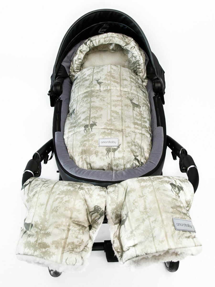Конверт зимний меховой AMAROBABY Snowy Baby, 85 см Олени, бежевый