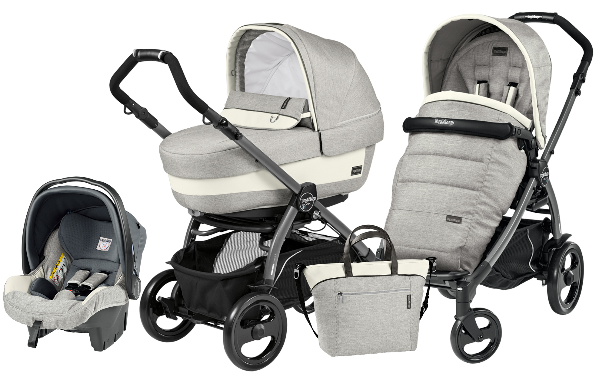 Коляска 3 в 1 Peg Perego Book 51 Elite Modular System (шасси Jet) Luxe Opal