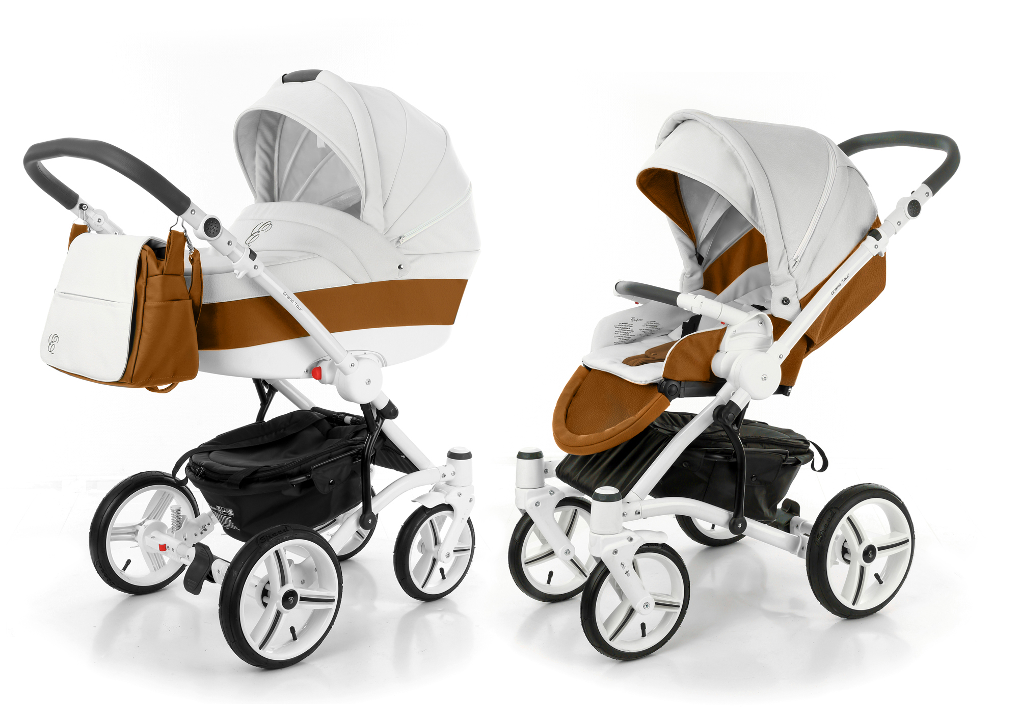 Коляска 2 в 1 Esspero Grand Tour (шасси White) Orange leatherette