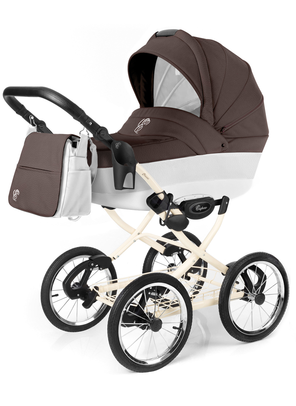 Коляска для новорожденных Esspero Grand Classic (шасси Beige) Cacao leatherette