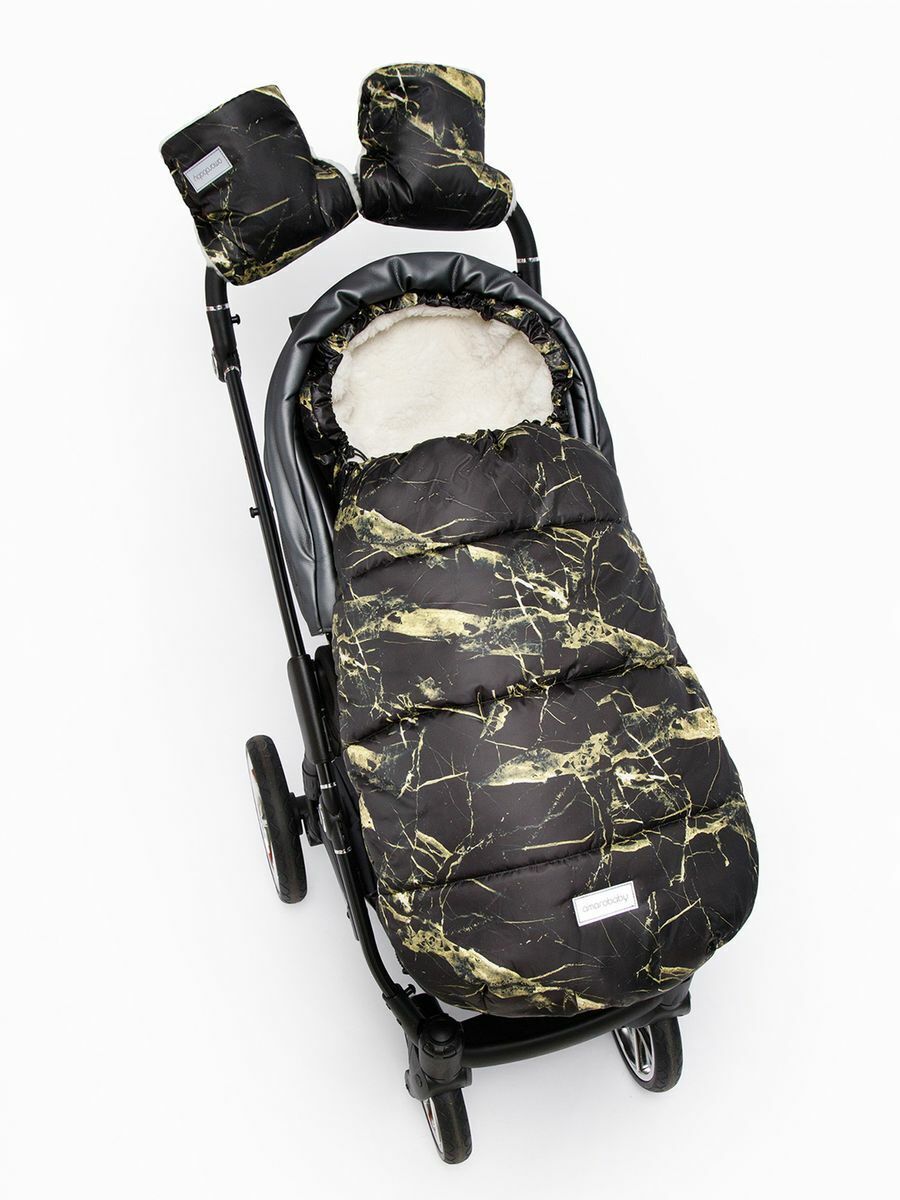 Конверт зимний меховой AMAROBABY Snowy Baby, 105 см Мрамор, черный