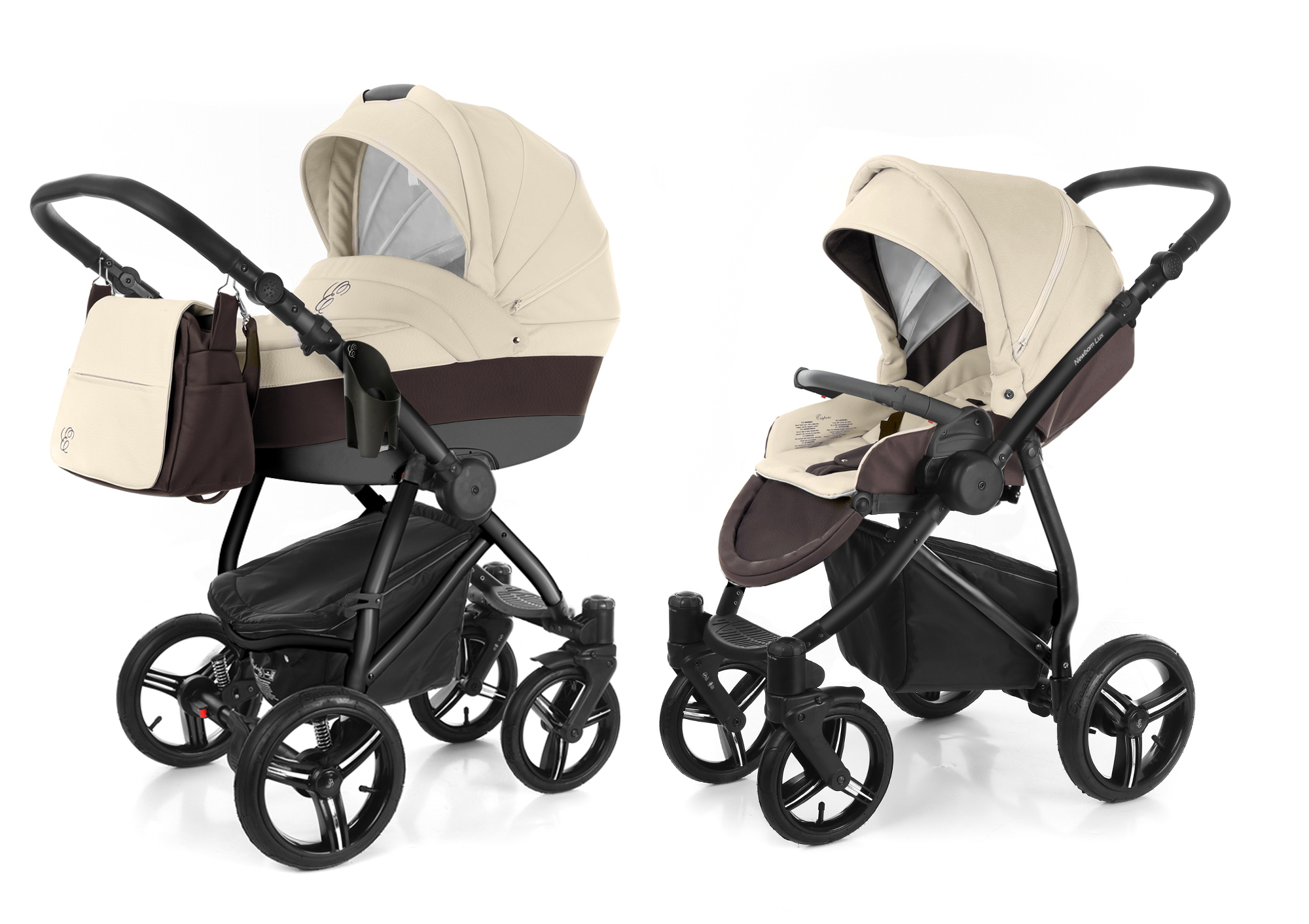 Коляска 2 в 1 Esspero Grand Newborn Lux (шасси Black) Cream leatherette