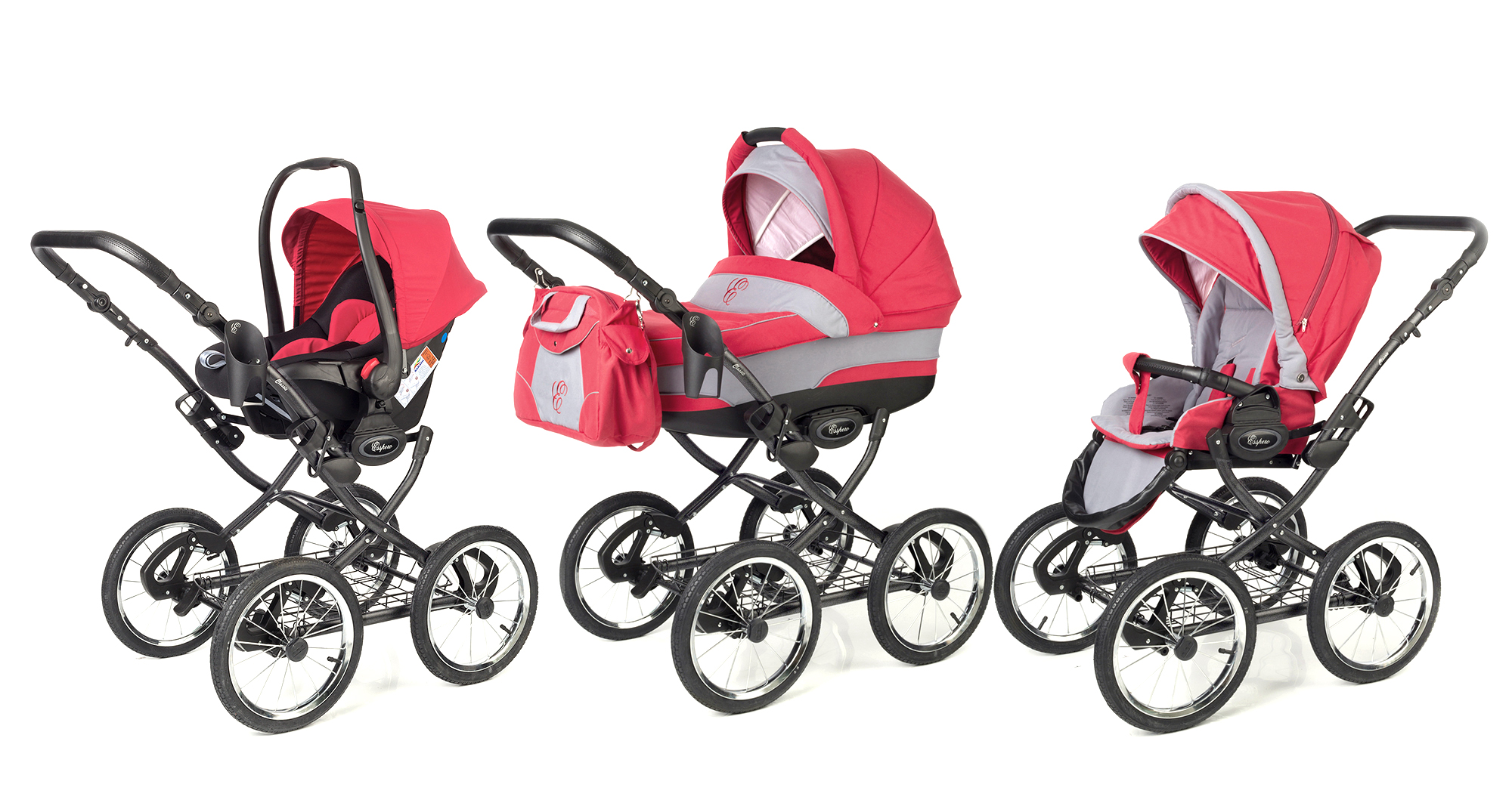 Коляска 3 в 1 Esspero Classic (шасси Graphite) Red Grey