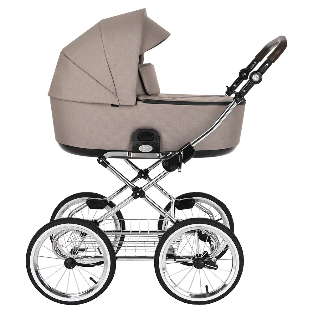 Коляска 2 в 1 Roan Bass Next Classic, d14 Beige/Chrome/руч.Тем.Коричневый