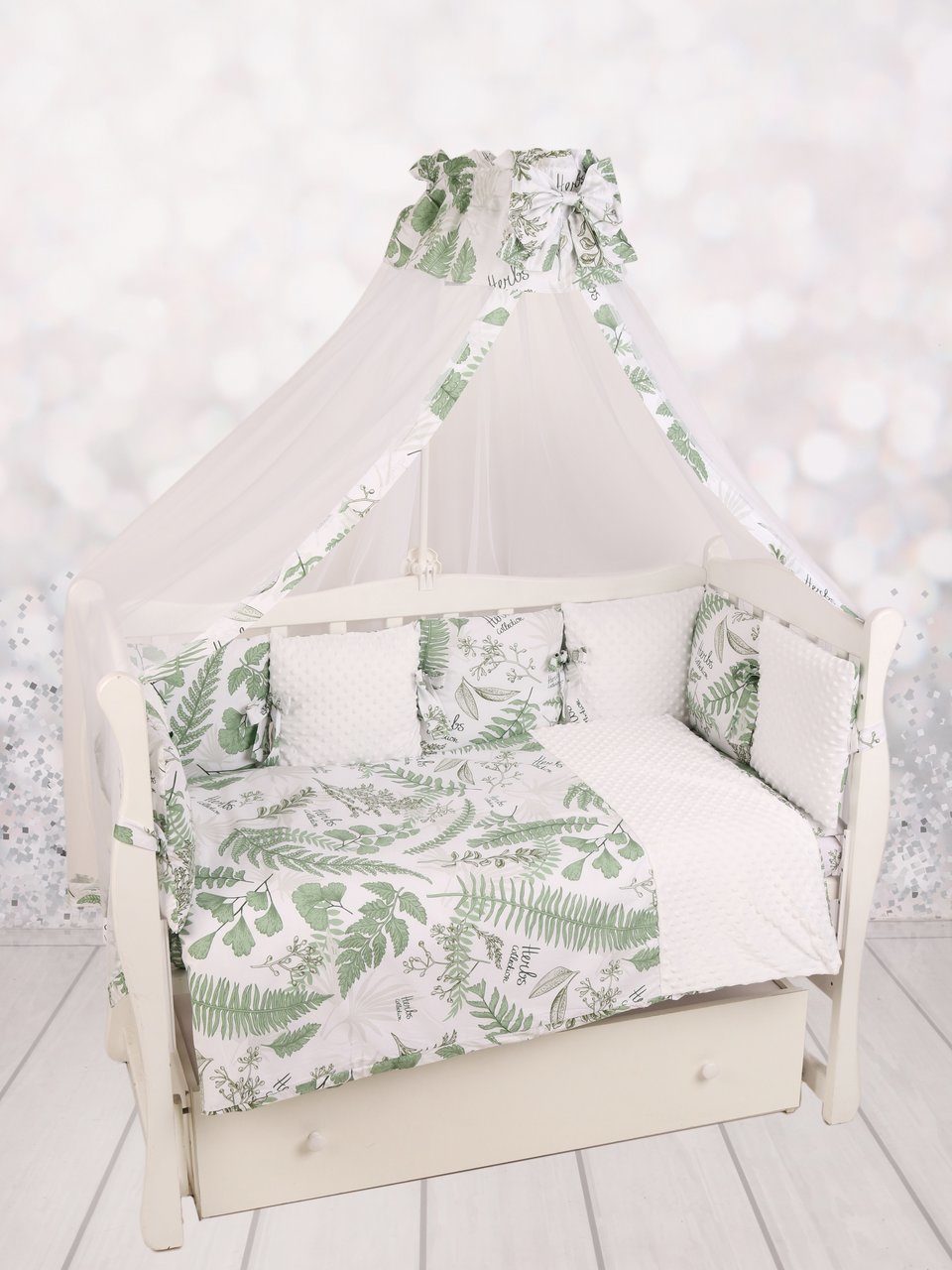 Комплект в кроватку 18 предметов AmaroBaby Exclusive Soft Collection Папоротники
