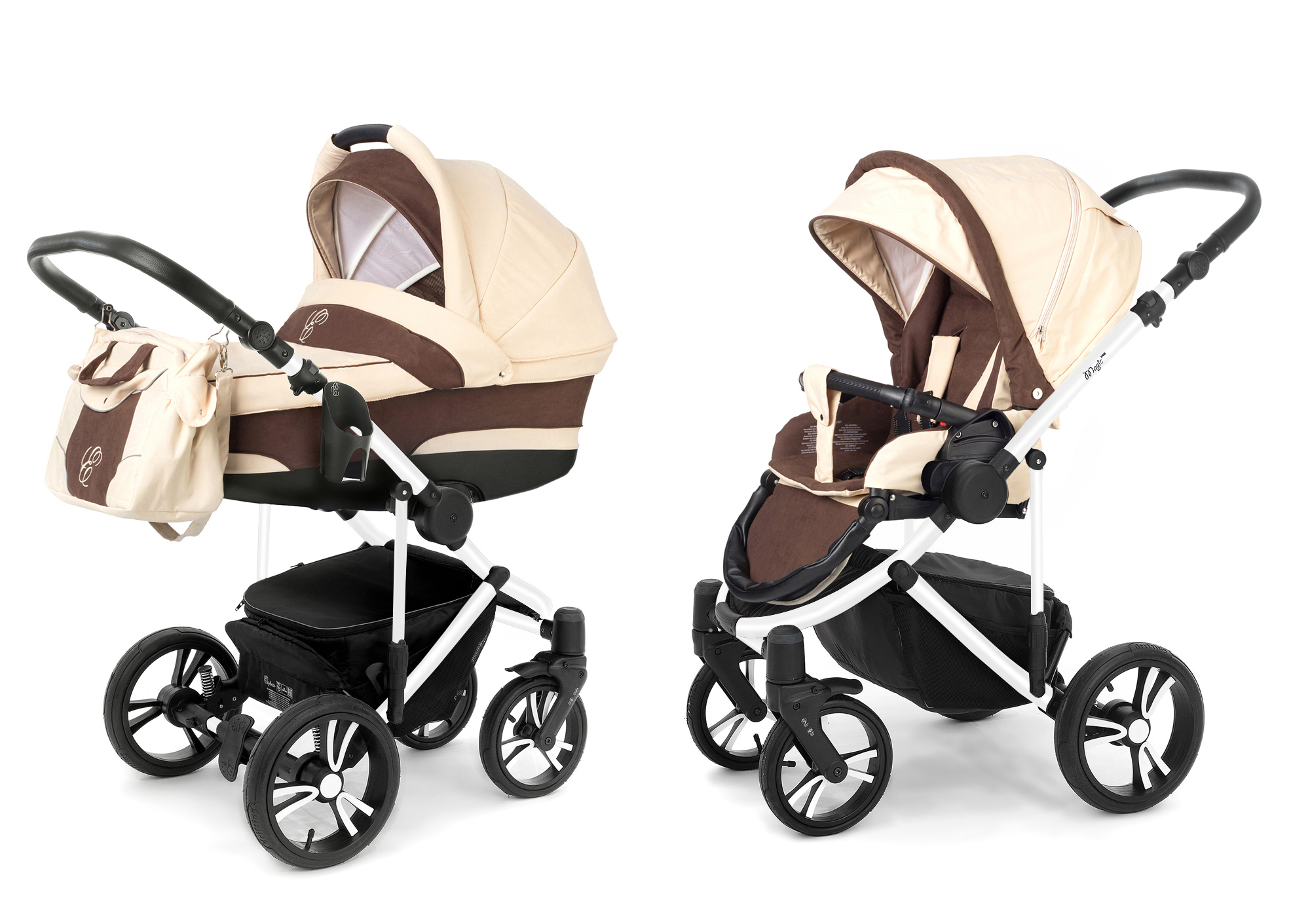 Коляска 2 в 1 Esspero Magic Pro (шасси White) Beige Brown