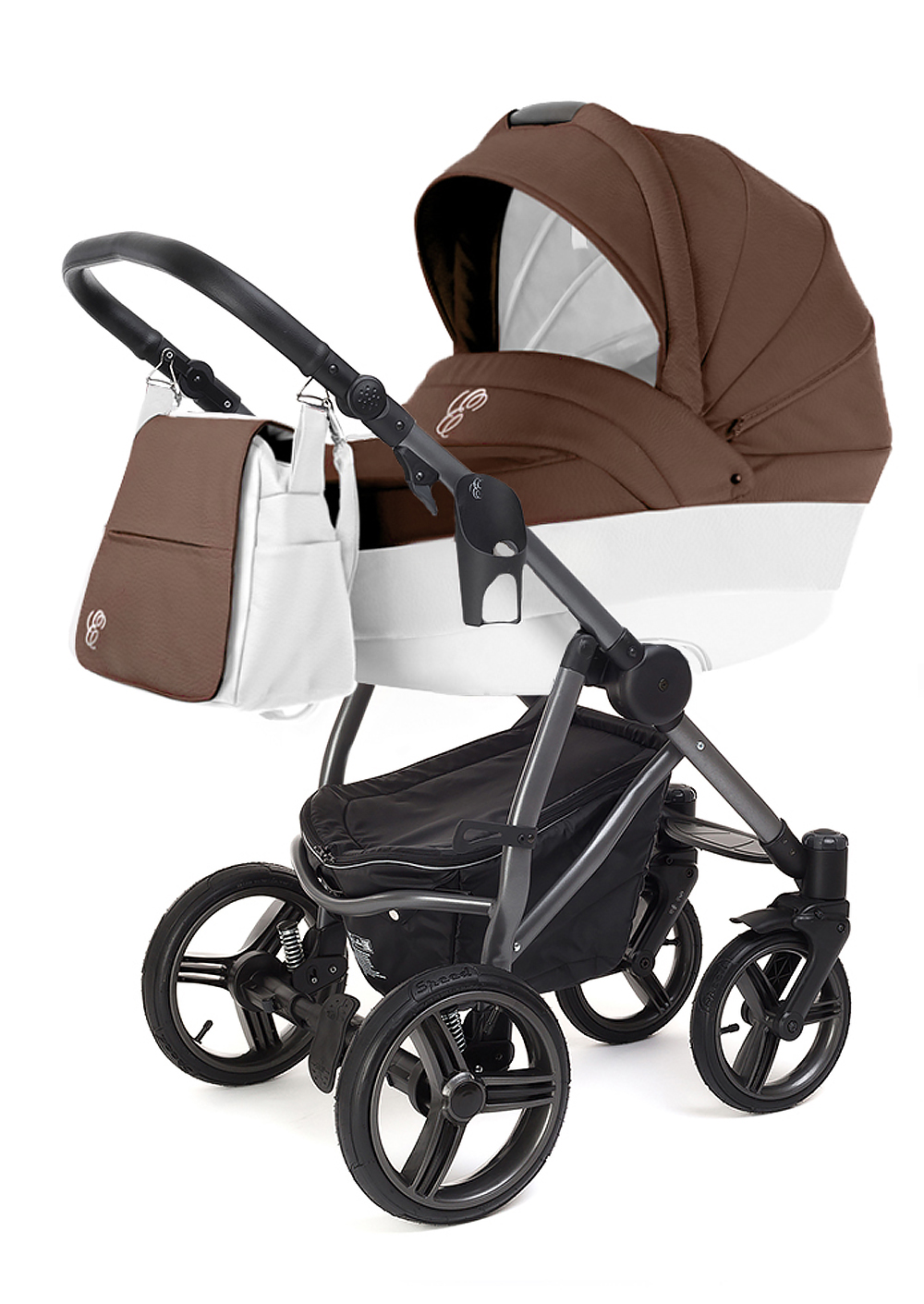 Коляска для новорожденных Esspero Grand Newborn Lux (шасси Graphite) Cacao leatherette