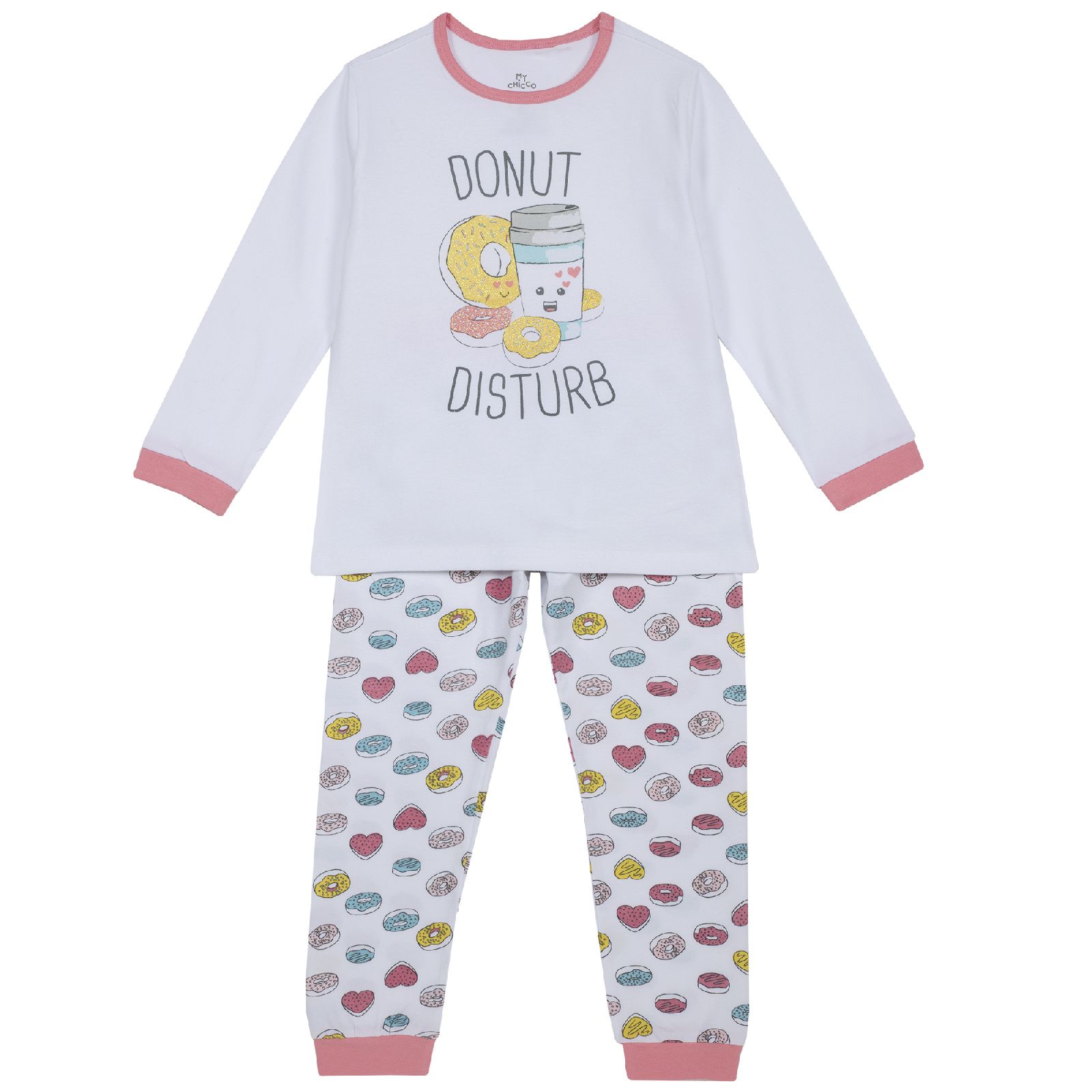 Пижама Chicco, принт пончики donut disturb (бело-розовый) Бело-розовый, р.128