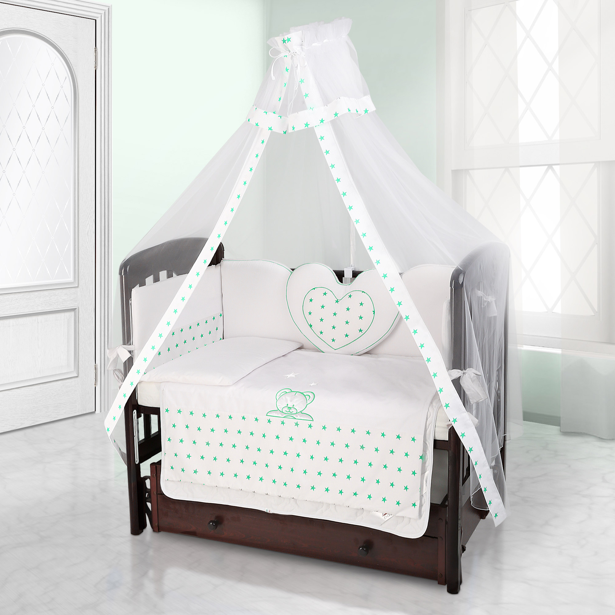 Балдахин на детскую кроватку Beatrice Bambini Bianco Neve Stella Bianco Verde