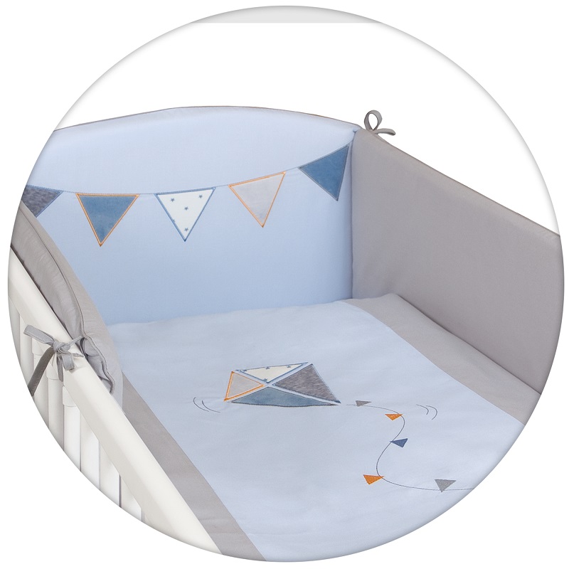 Постельное бельё Ceba Baby с вышивкой 3 предмета Kite Blue/Grey
