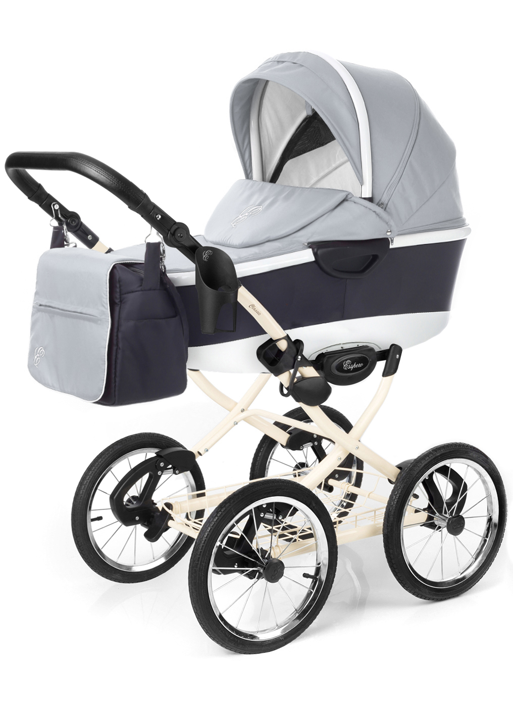 Коляска для новорожденных Esspero Classic Alu (шасси Beige) Silver