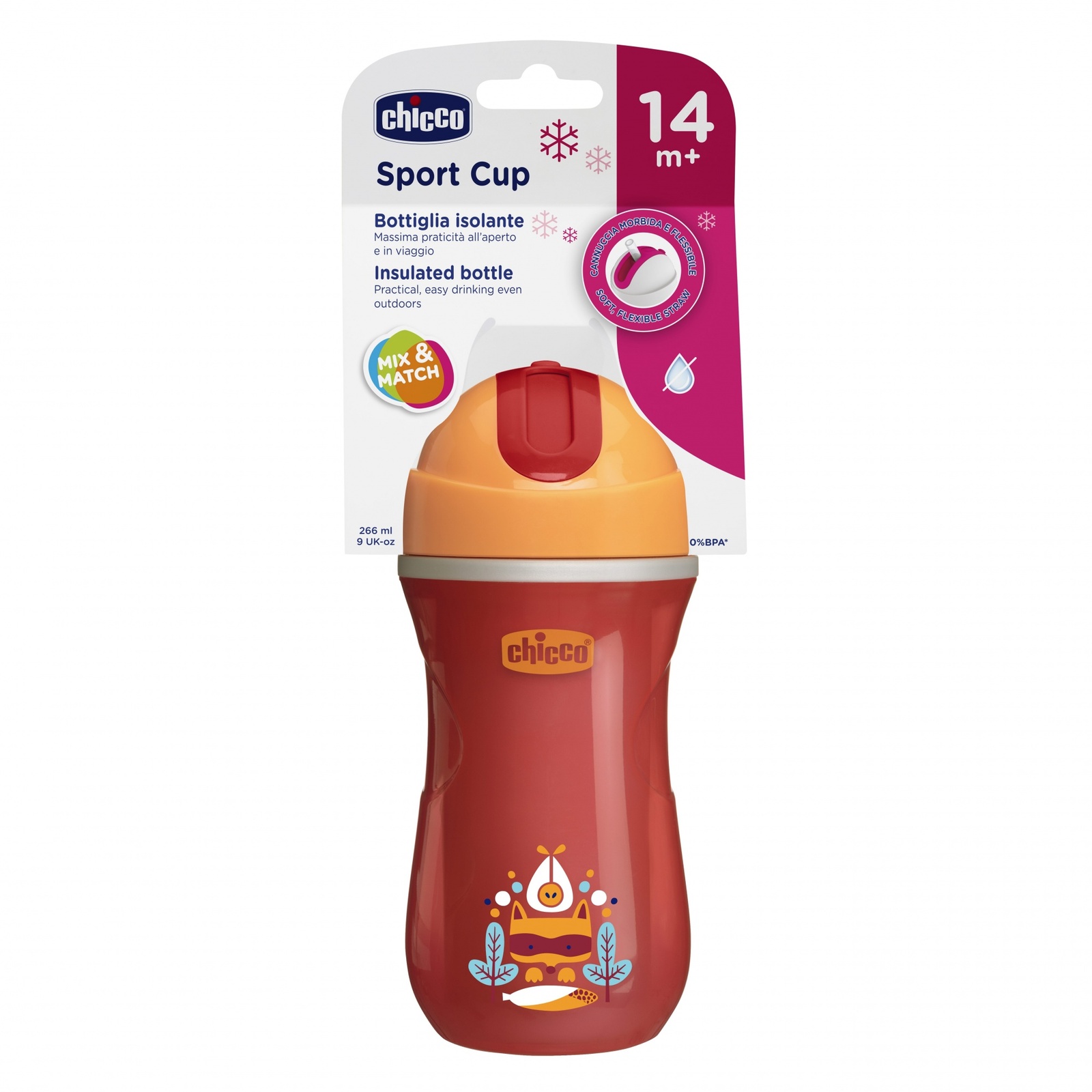 Чашка-поильник Chicco Sport Cup (трубочка), 14 мес.+, 266 мл, арт. 340624033 Красный
