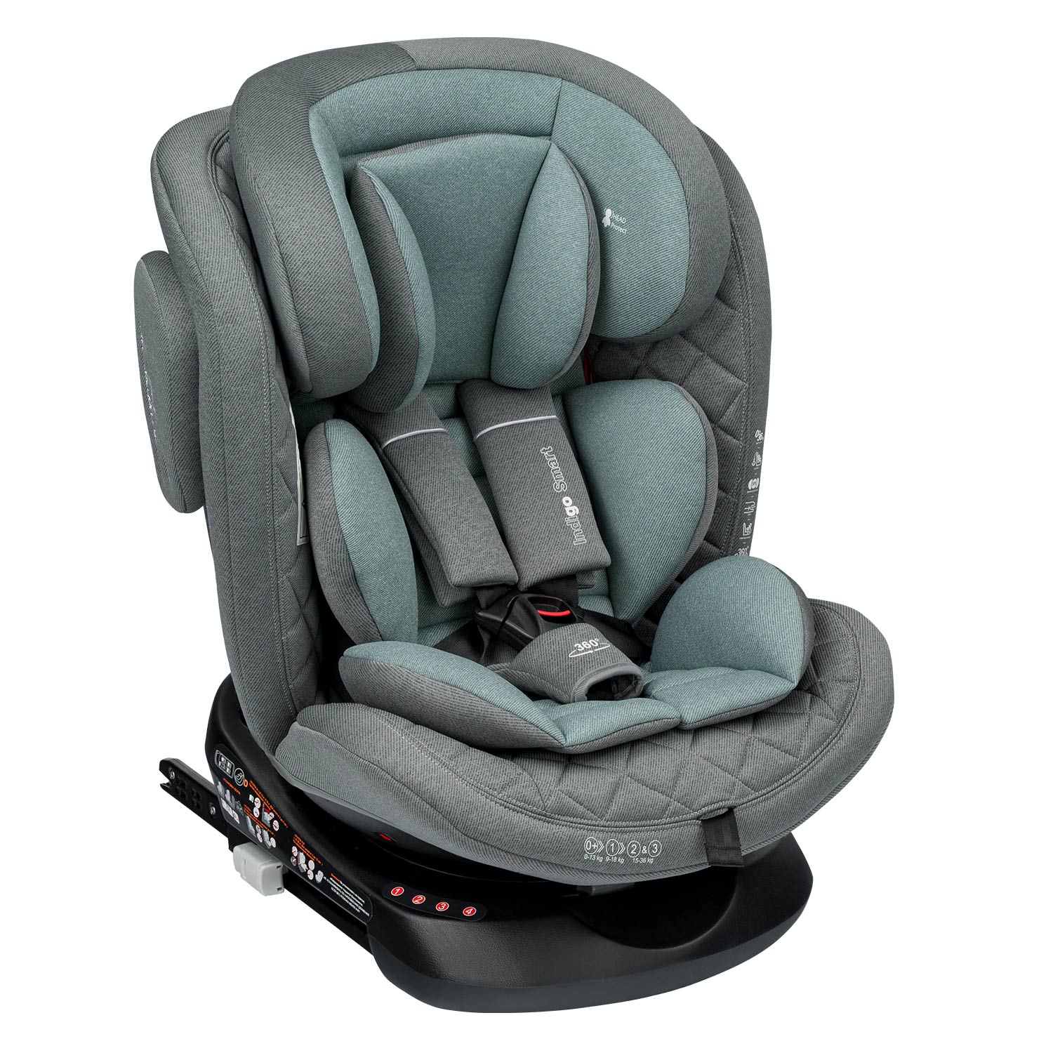 Автокресло Indigo SMART ISOFIX, группа 0+1+2+3 серый-зеленый