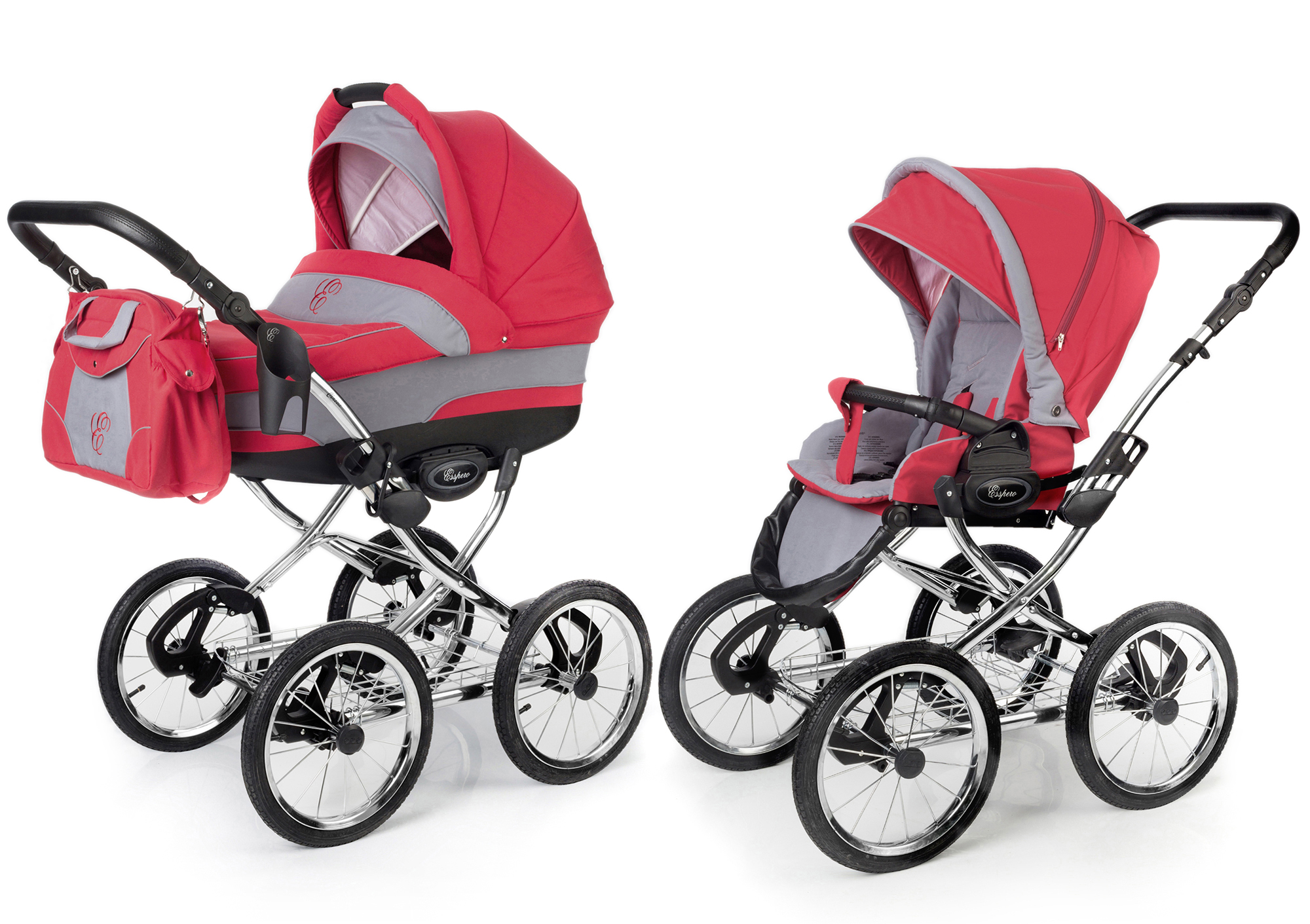 Коляска 2 в 1 Esspero Classic (шасси Chrome) Red Grey