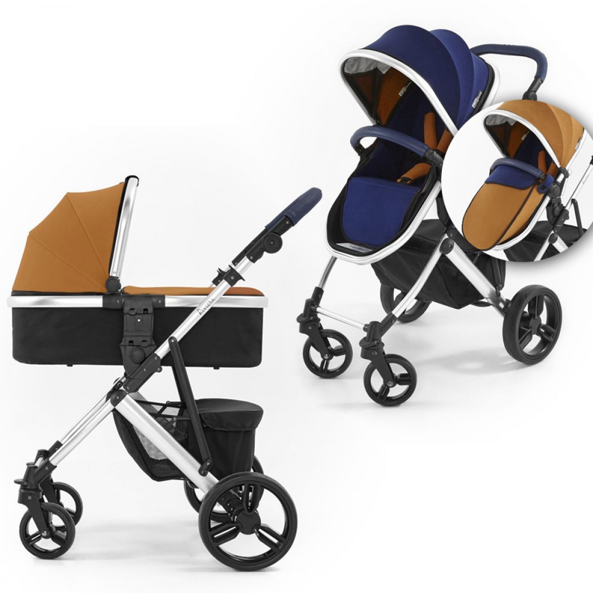 Коляска 2 в 1 Tutti Bambini Riviera Silver/Midnight Blue/Tan