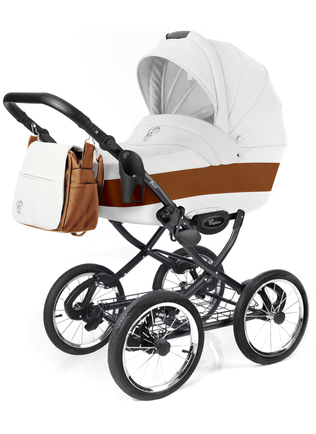 Коляска для новорожденных Esspero Grand Classic (шасси Black) Orange leatherette