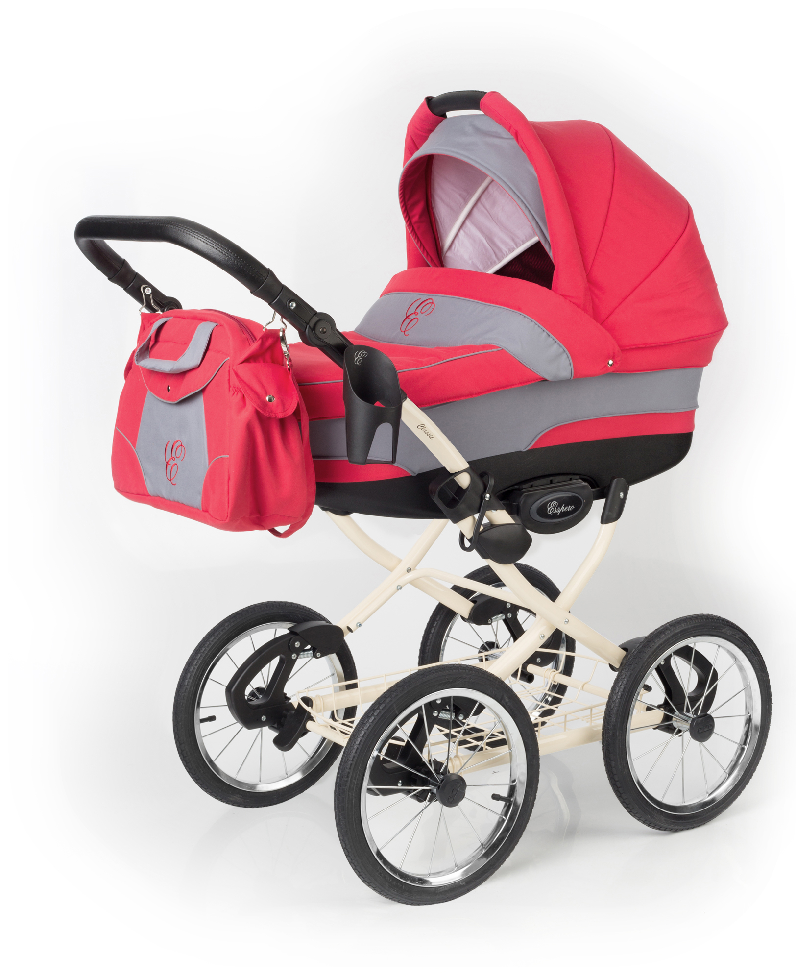 Коляска для новорожденных Esspero Classic (шасси Beige) Red Grey