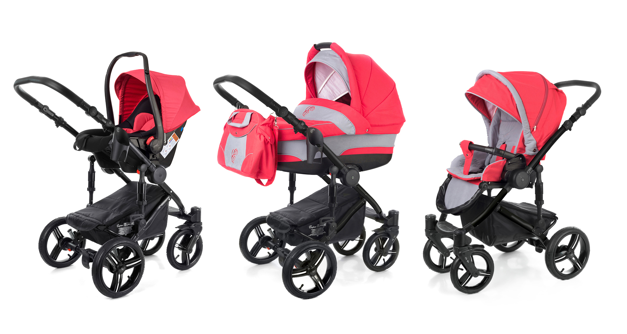 Коляска 3 в 1 Esspero Magic (шасси Black) Red Grey