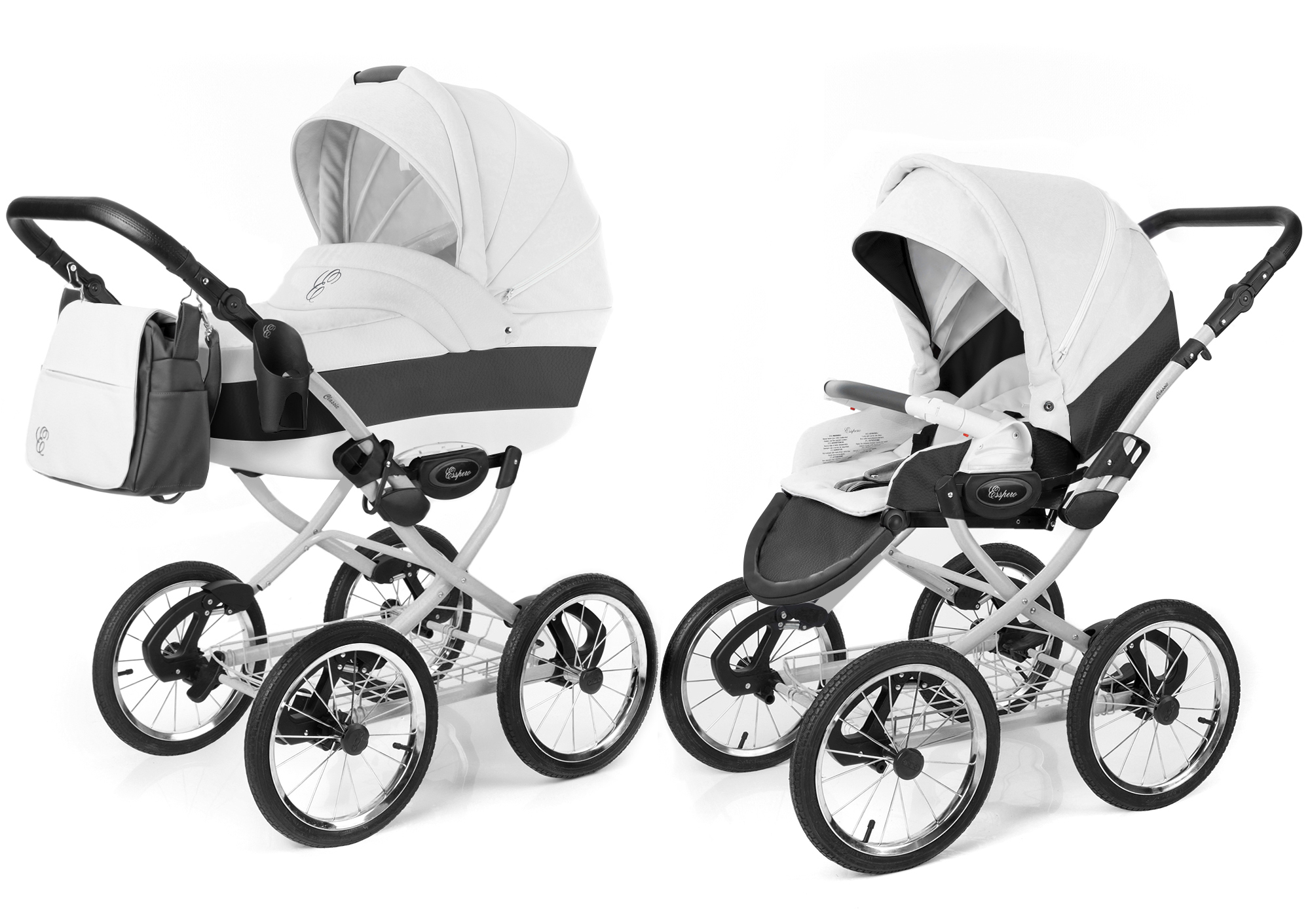 Коляска 2 в 1 Esspero Grand Classic (шасси Grey) White leatherette