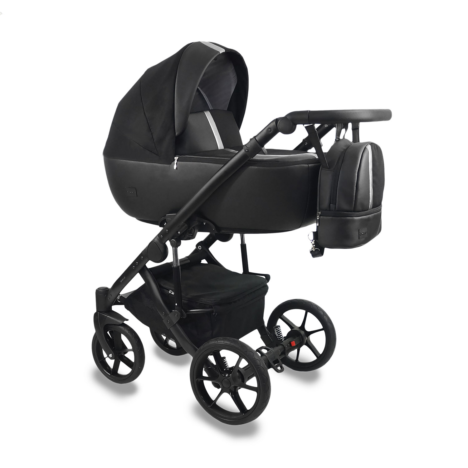 Коляска 2в1 BEXA AIR черная кожа+серебряный