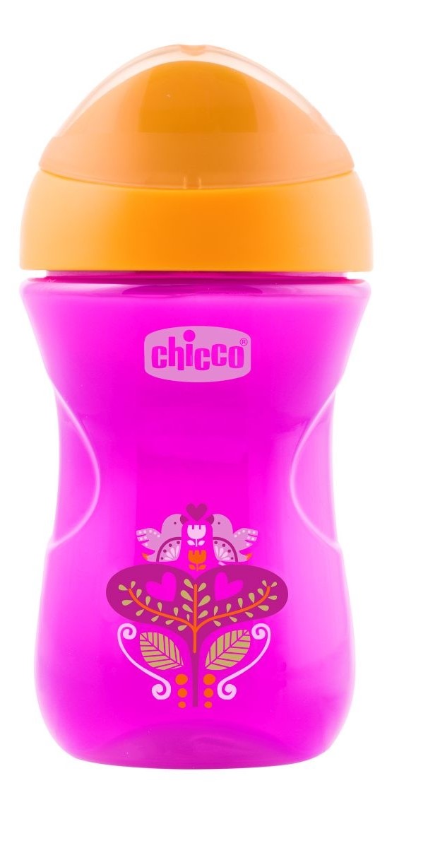 Чашка-поильник Chicco Easy Cup (носик ободок) (12 мес+, 266 мл.) розовый, рис. цветочек