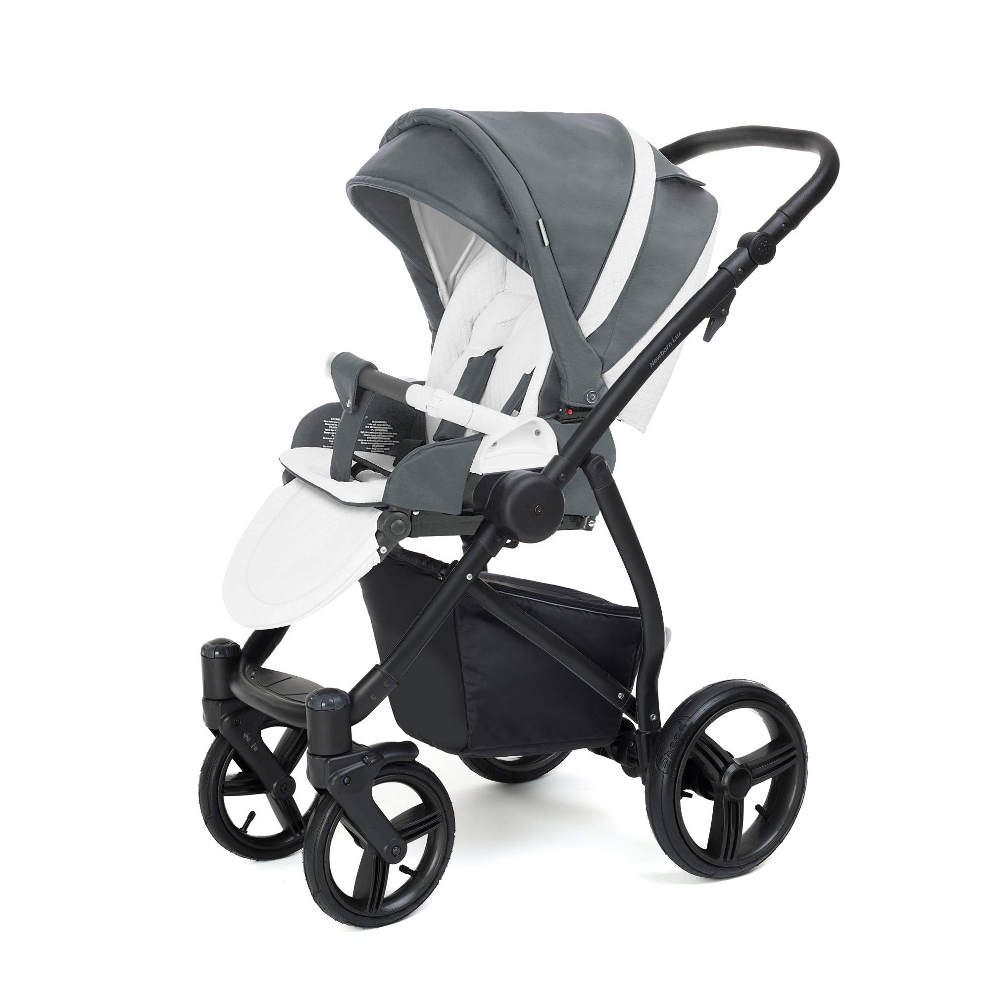Прогулочная коляска Esspero Grand Newborn Lux (шасси Black) Nappa Blue Grey