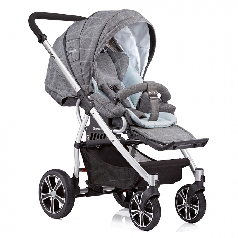 Прогулочная коляска Gesslein F4 Air+ с накидкой на ножки светлая клетка