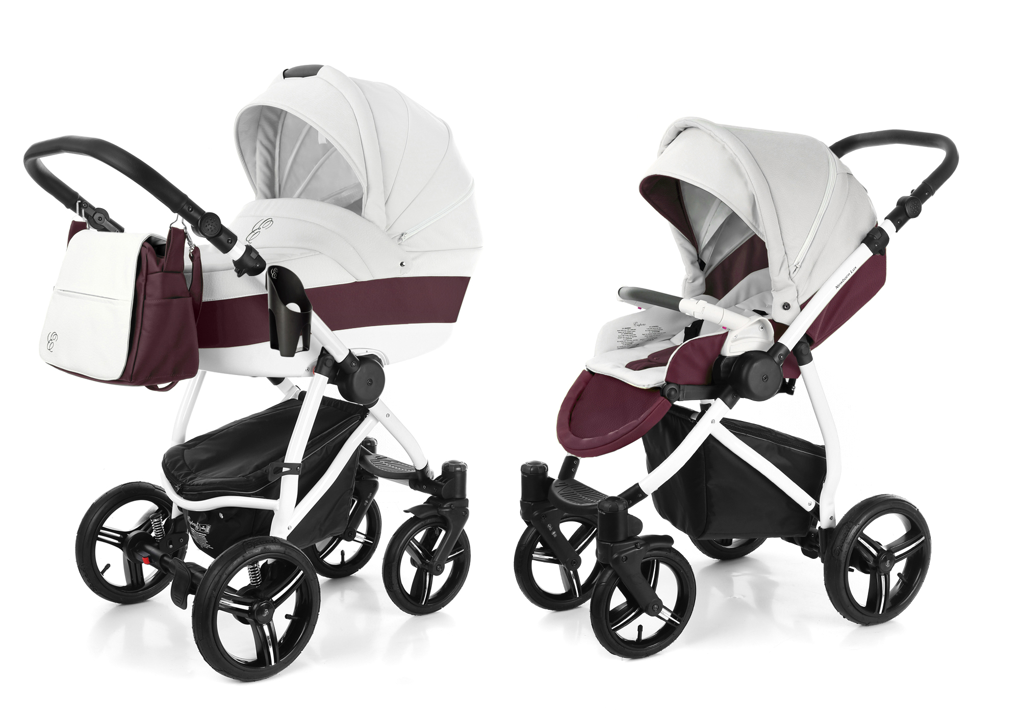 Коляска 2 в 1 Esspero Grand Newborn Lux (шасси White) Maroon leatherette