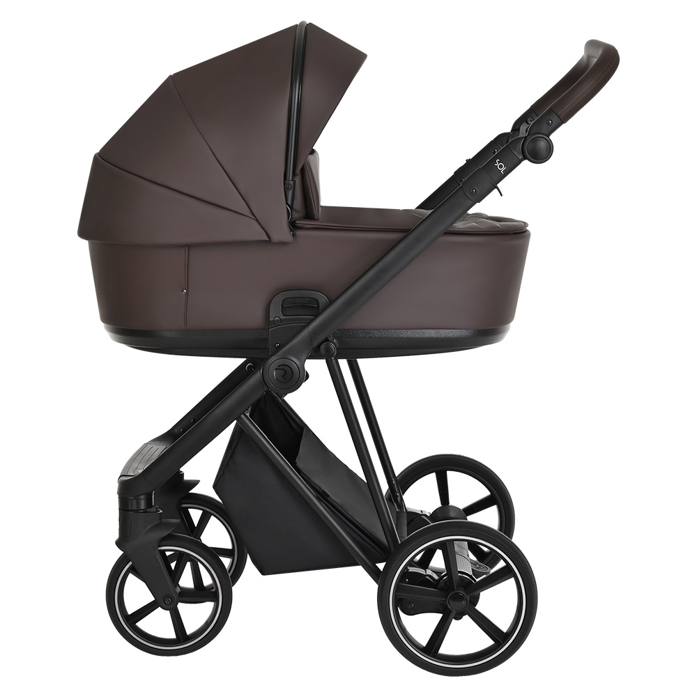 Коляска 2 в 1 Roan Sol Кожа Chocolate/Black/руч.Тем.коричневый