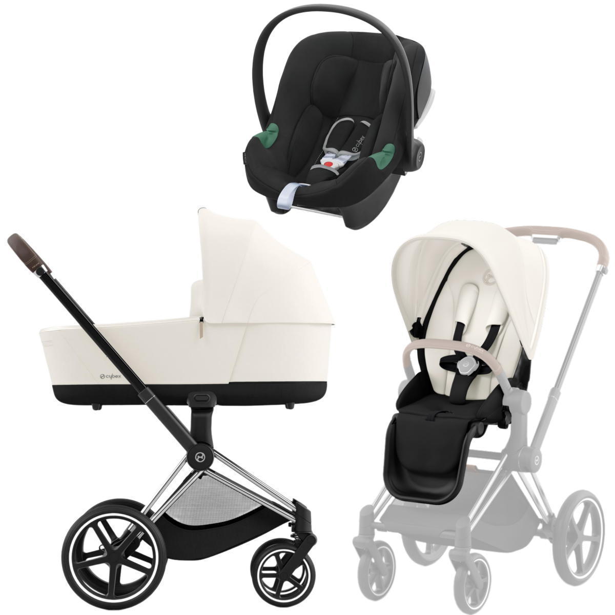 Коляска 3 в 1 Cybex Priam IV Chrome Brown и автокресло Aton B2 i-Size Off White