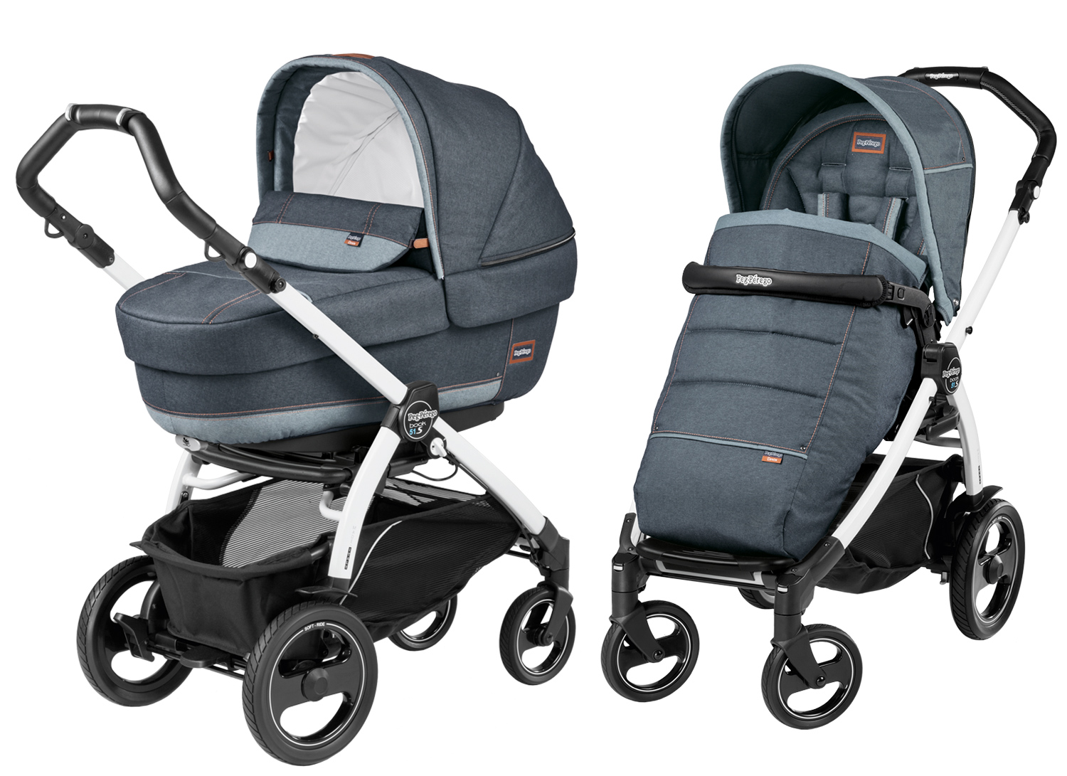 Коляска 2 в 1 Peg Perego Book 51 S Elite Modular (шасси White/Black) Blue Denim