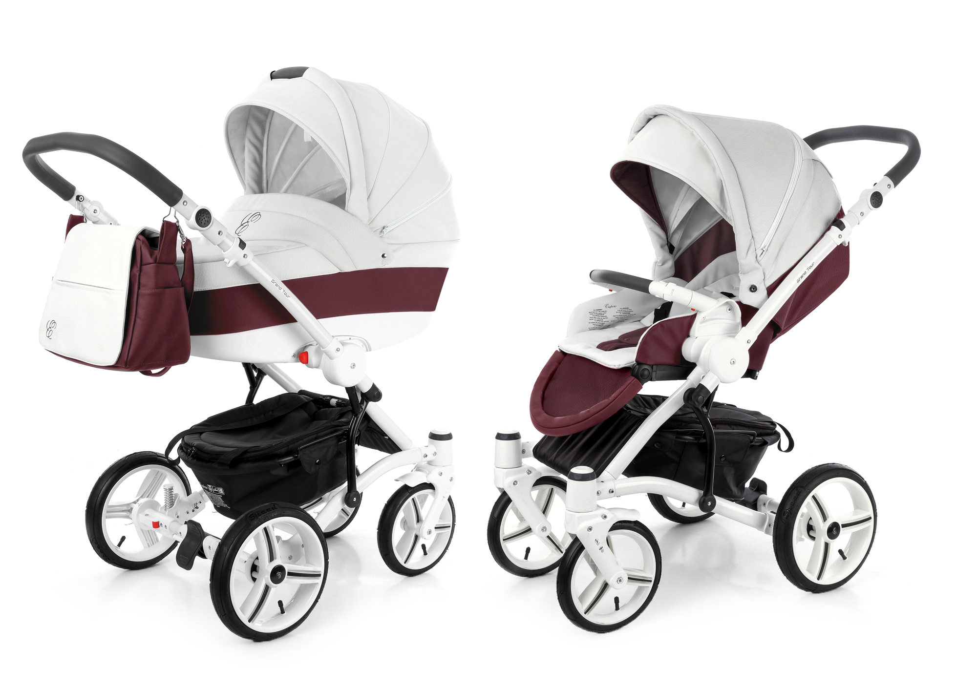 Коляска 2 в 1 Esspero Grand Tour (шасси White) Maroon leatherette
