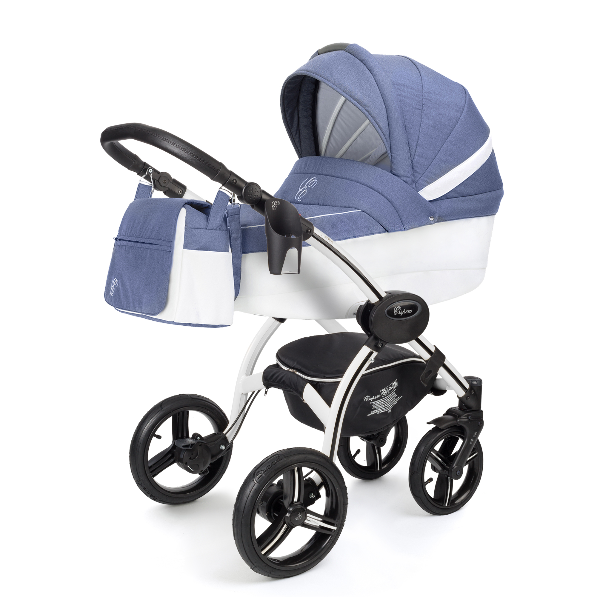 Коляска для новорожденных Esspero Grand I-Nova (шасси White) Jeans Blue