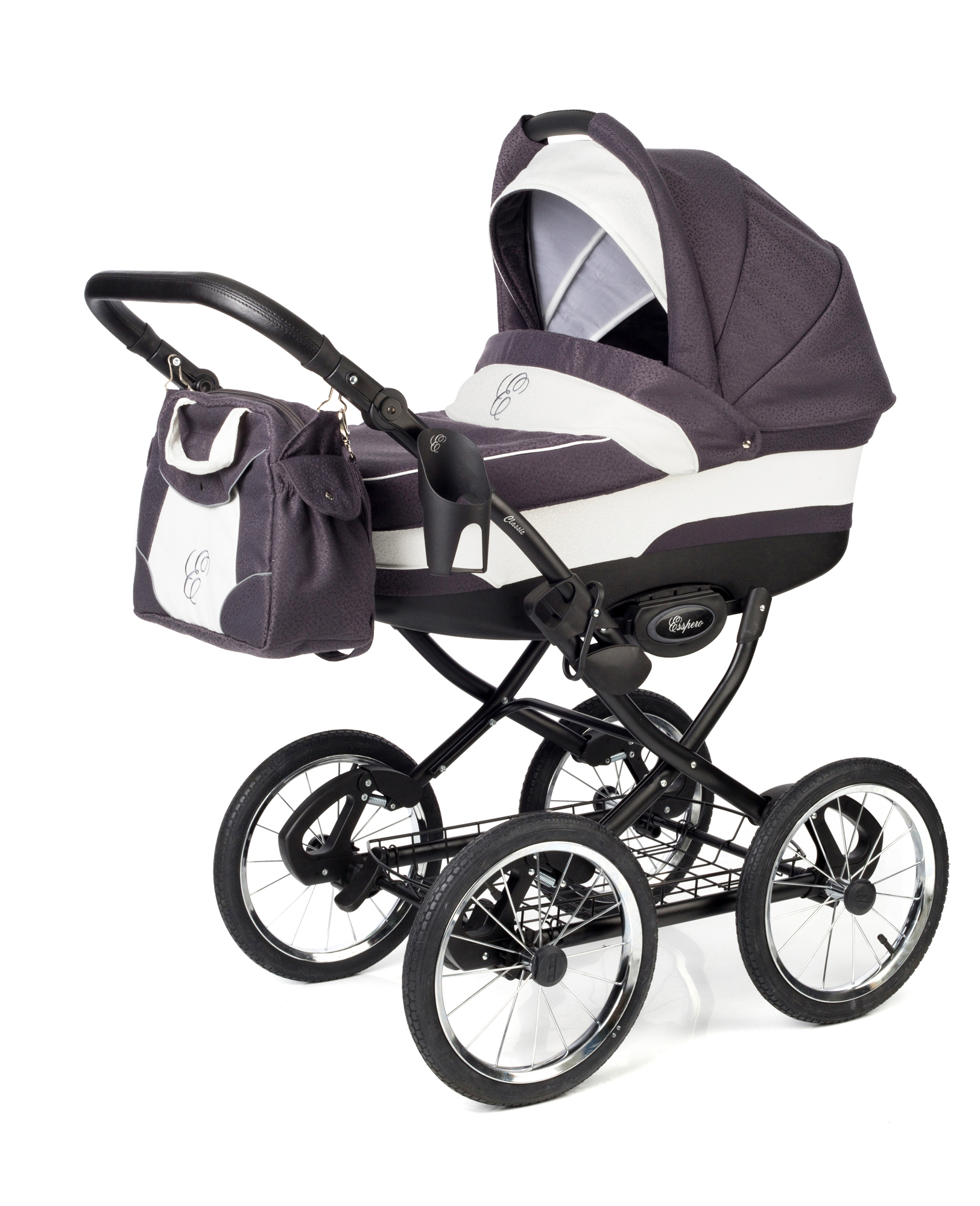 Коляска для новорожденных Esspero Classic (шасси Black) Grey Leves