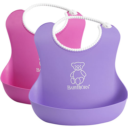 Нагрудник мягкий пластиковый для кормления ребенка BabyBjorn (2 шт.) Розовый-лиловый