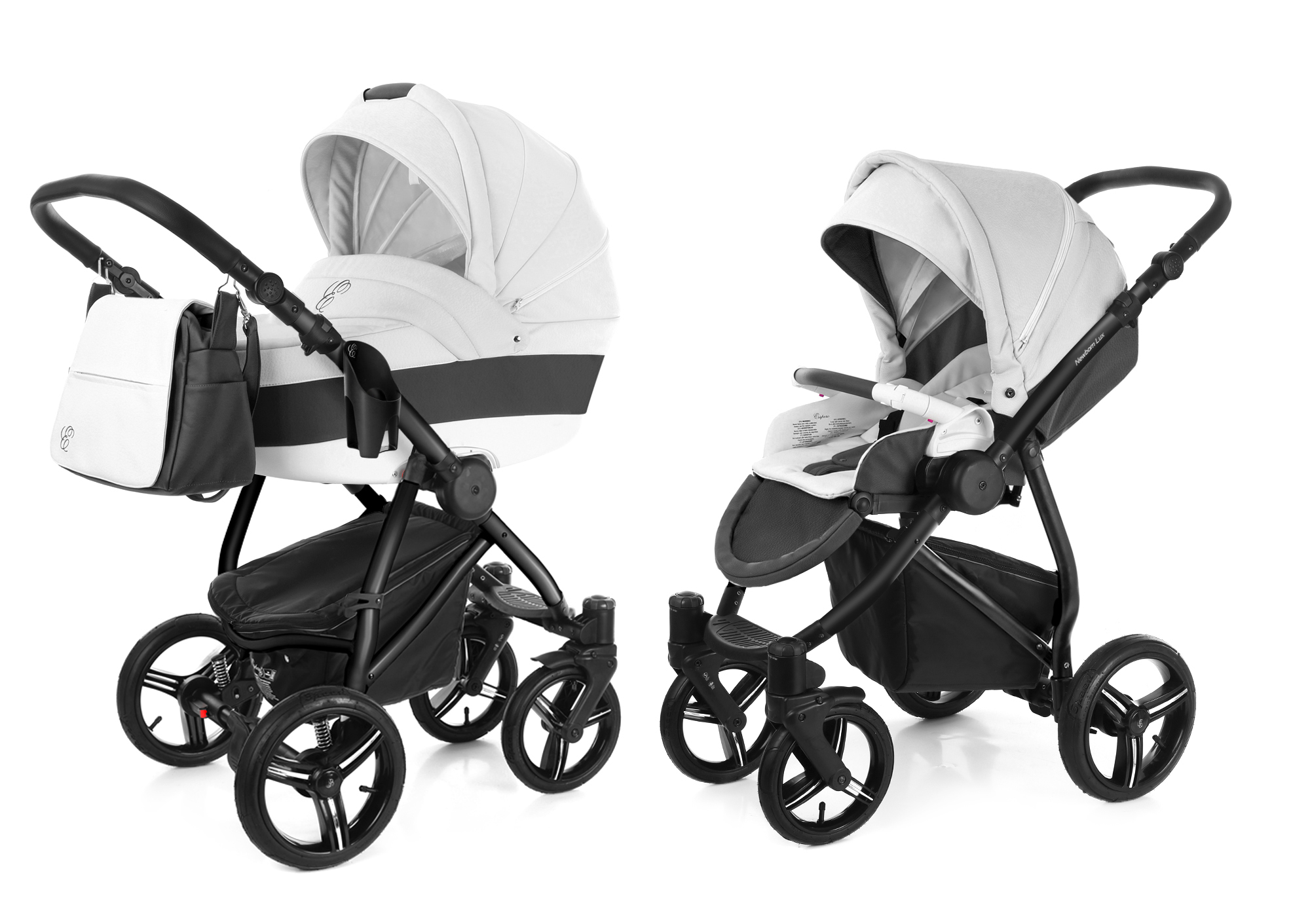 Коляска 2 в 1 Esspero Grand Newborn Lux (шасси Black) White leatherette