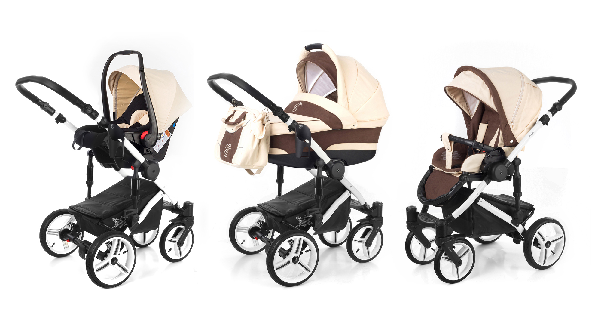 Коляска 3 в 1 Esspero Magic (шасси White) Beige Brown