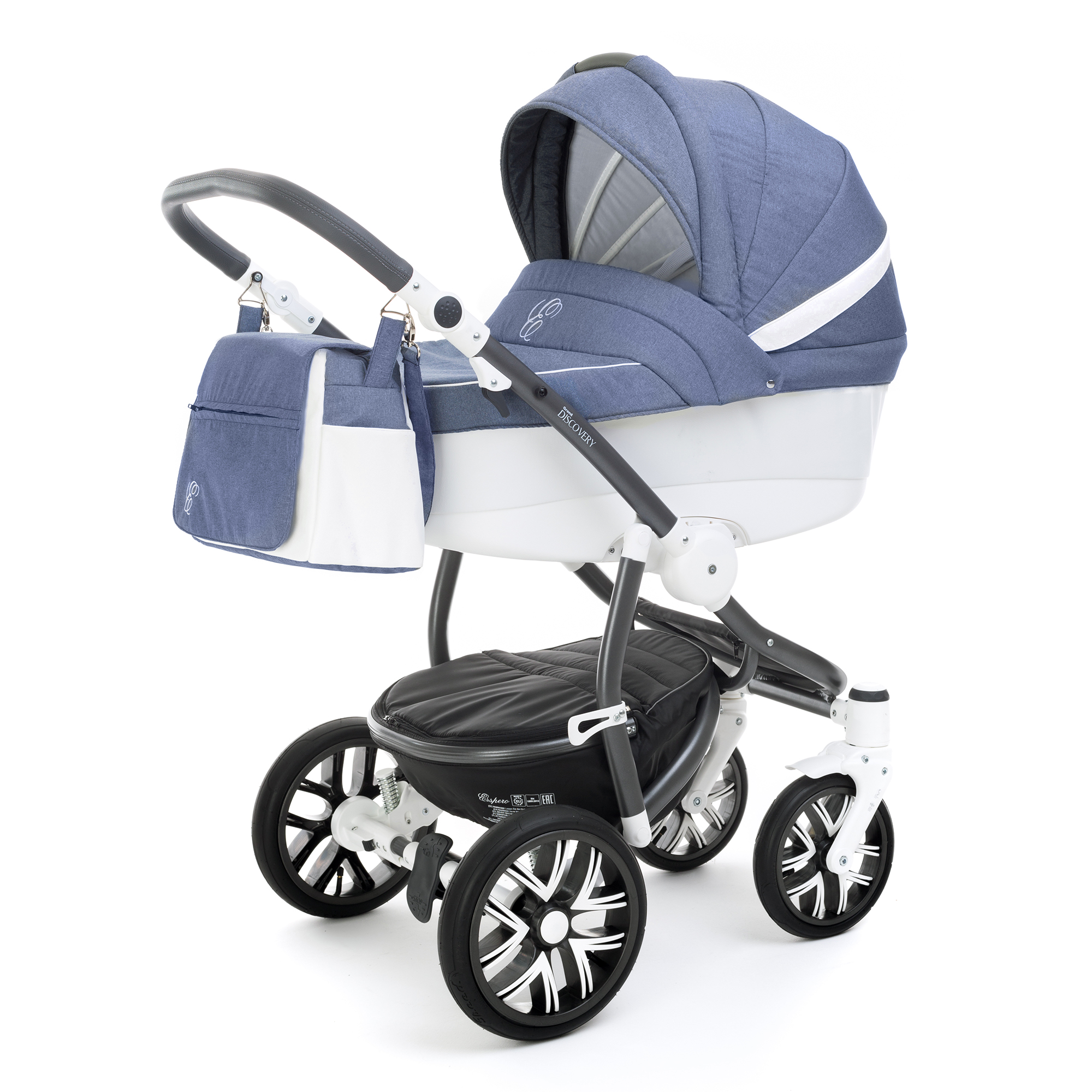Коляска для новорожденных Esspero Grand Discovery (шасси Graphite White) Jeans Blue