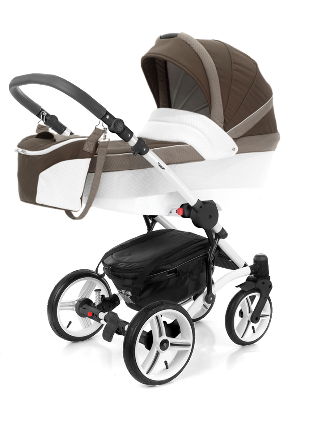 Коляска для новорожденных Esspero Tour Leatherette (шасси White) Royal Brown