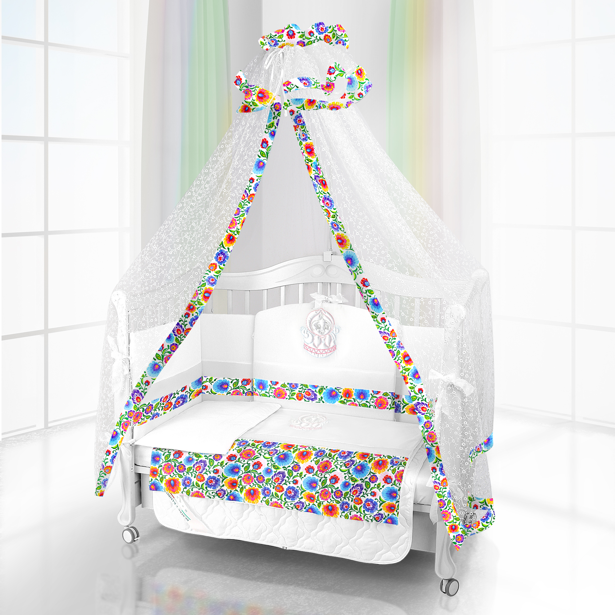 Набор в кроватку Beatrice Bambini - комплект белья Unico + балдахин Bianco Neve Bambola (120x60)
