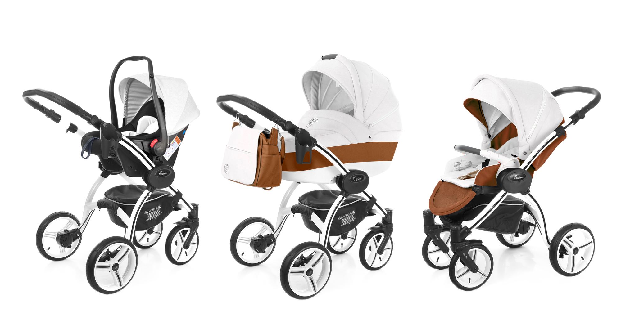 Коляска 3 в 1 Esspero Grand I-Nova (шасси White) Orange leatherette