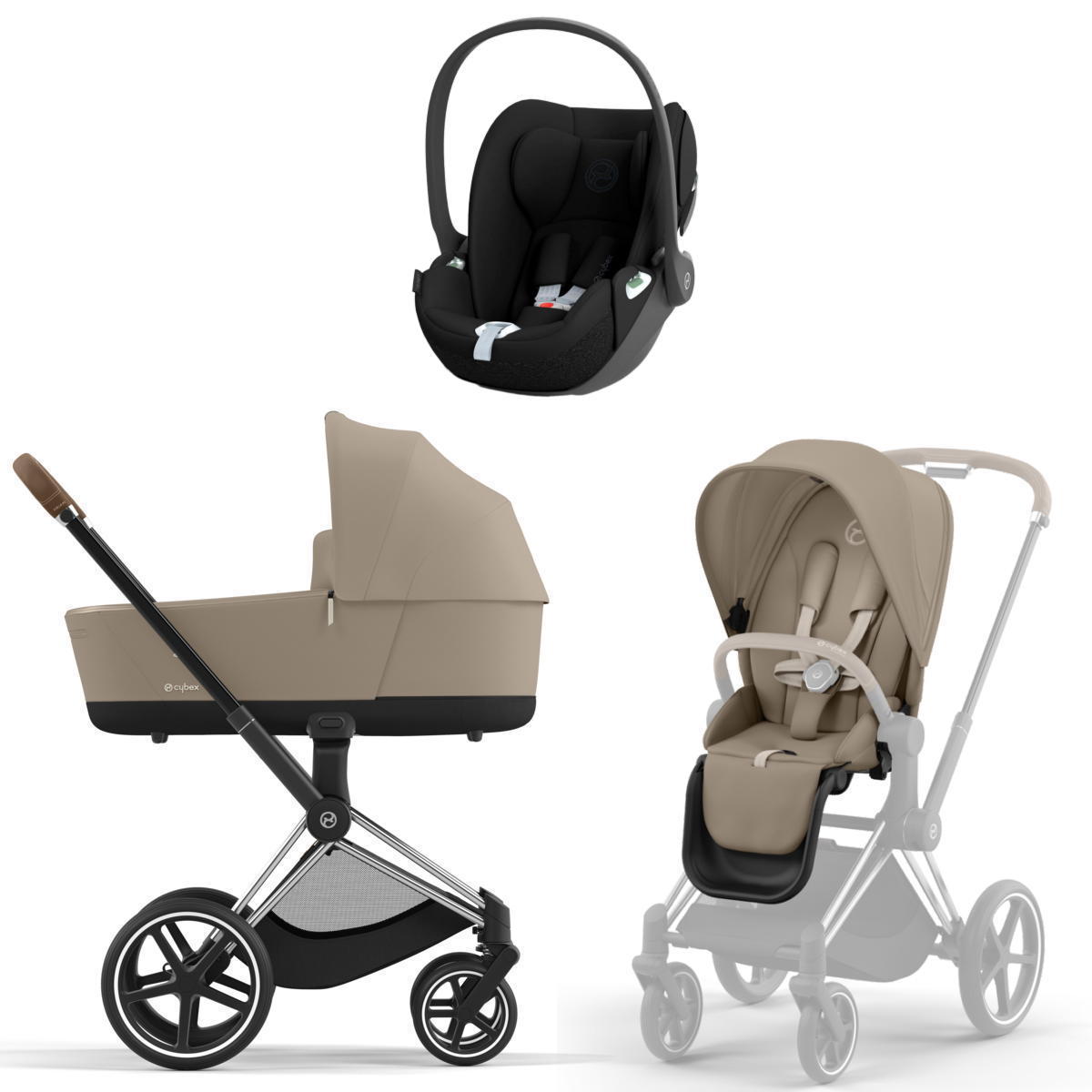 Коляска 3 в 1 Cybex Priam IV Chrome Brown и автокресло Cloud G i-Size Plus Cozy Beige