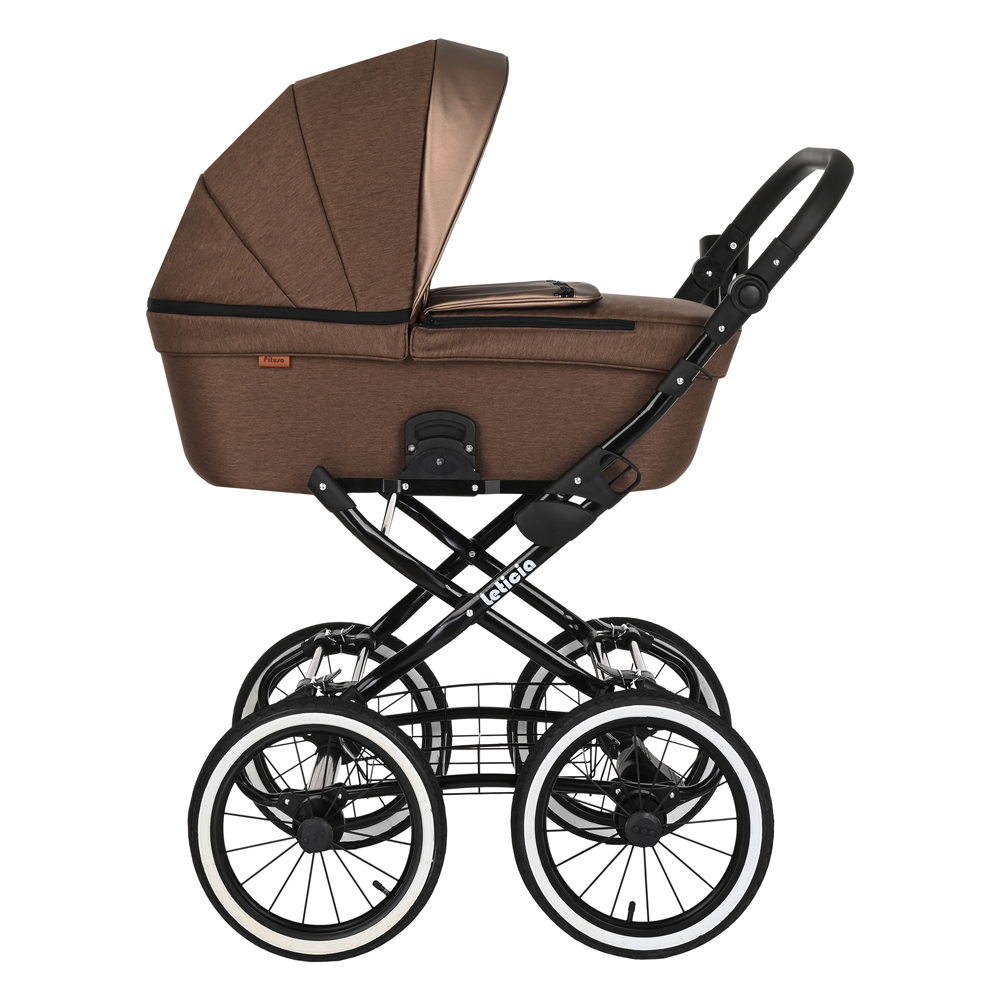 Коляска для новорожденных Pituso Leticia Classic/14d Mocco+Кожа Brown Metalic