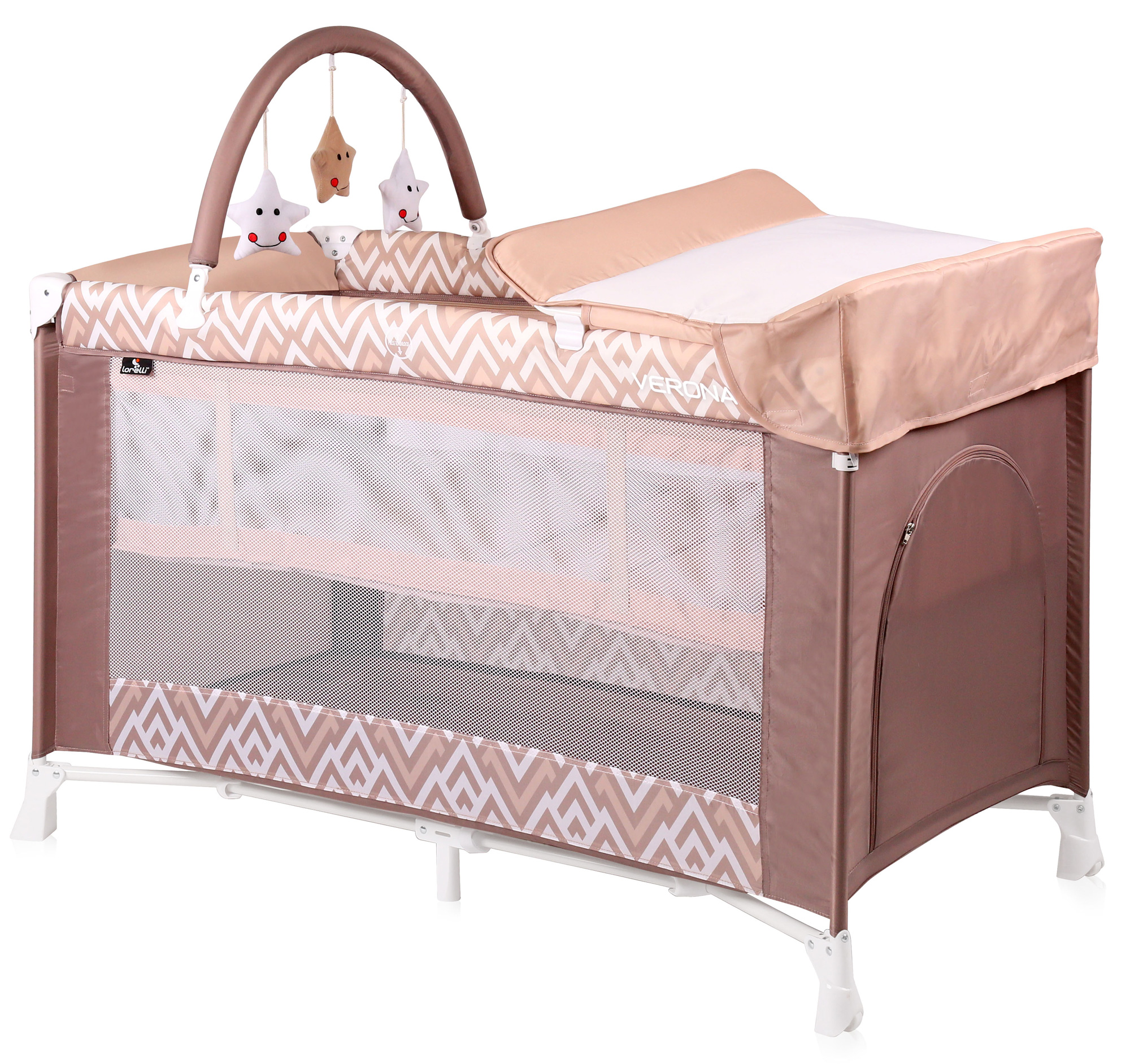 Манеж-кровать LORELLI Verona 2 Plus Коричнево-бежевый / Brown&Beige Lines 1940
