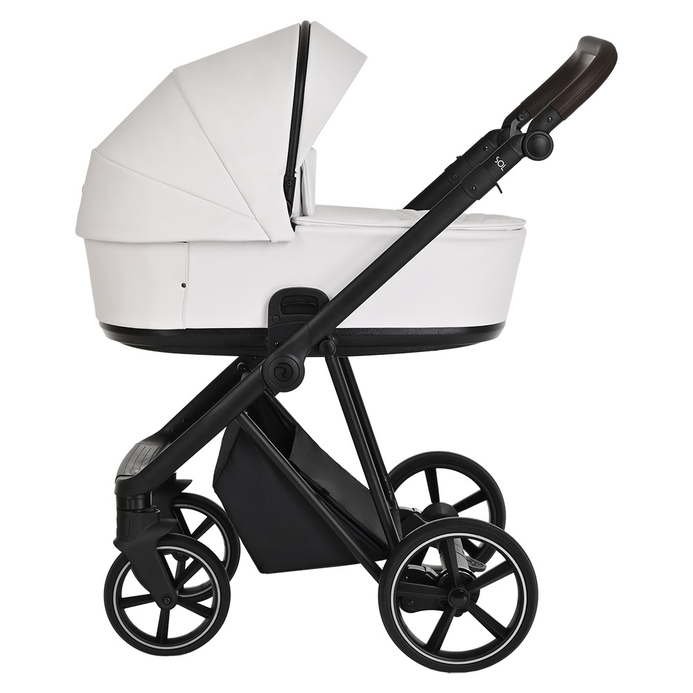 Коляска 3 в 1 Roan Sol Кожа White/Black/руч.Тем.коричневый