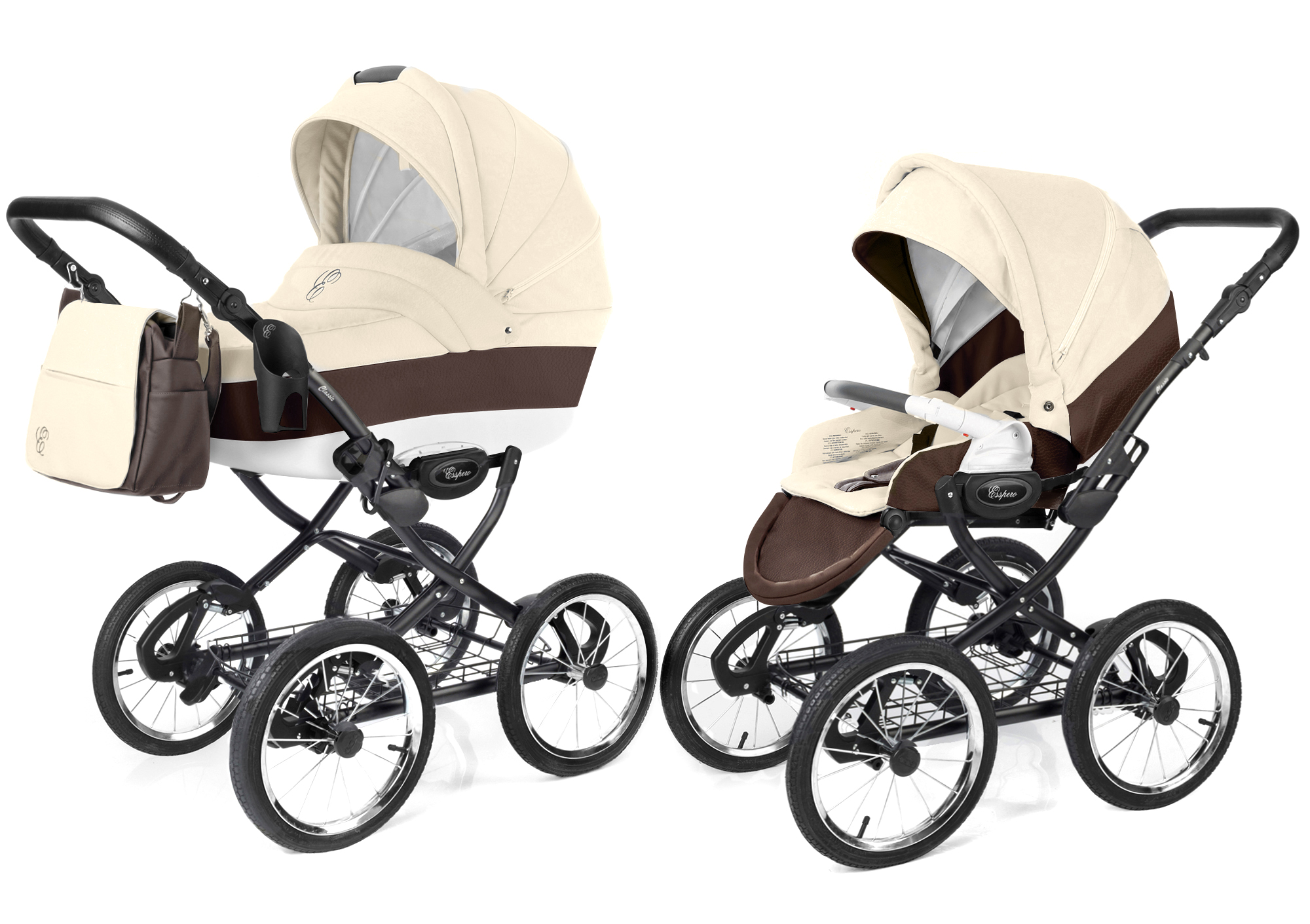 Коляска 2 в 1 Esspero Grand Classic (шасси Black) Cream leatherette
