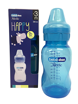Бутылочка для кормления Bebe Due Medic серия HAPPY, 330 мл. Синий
