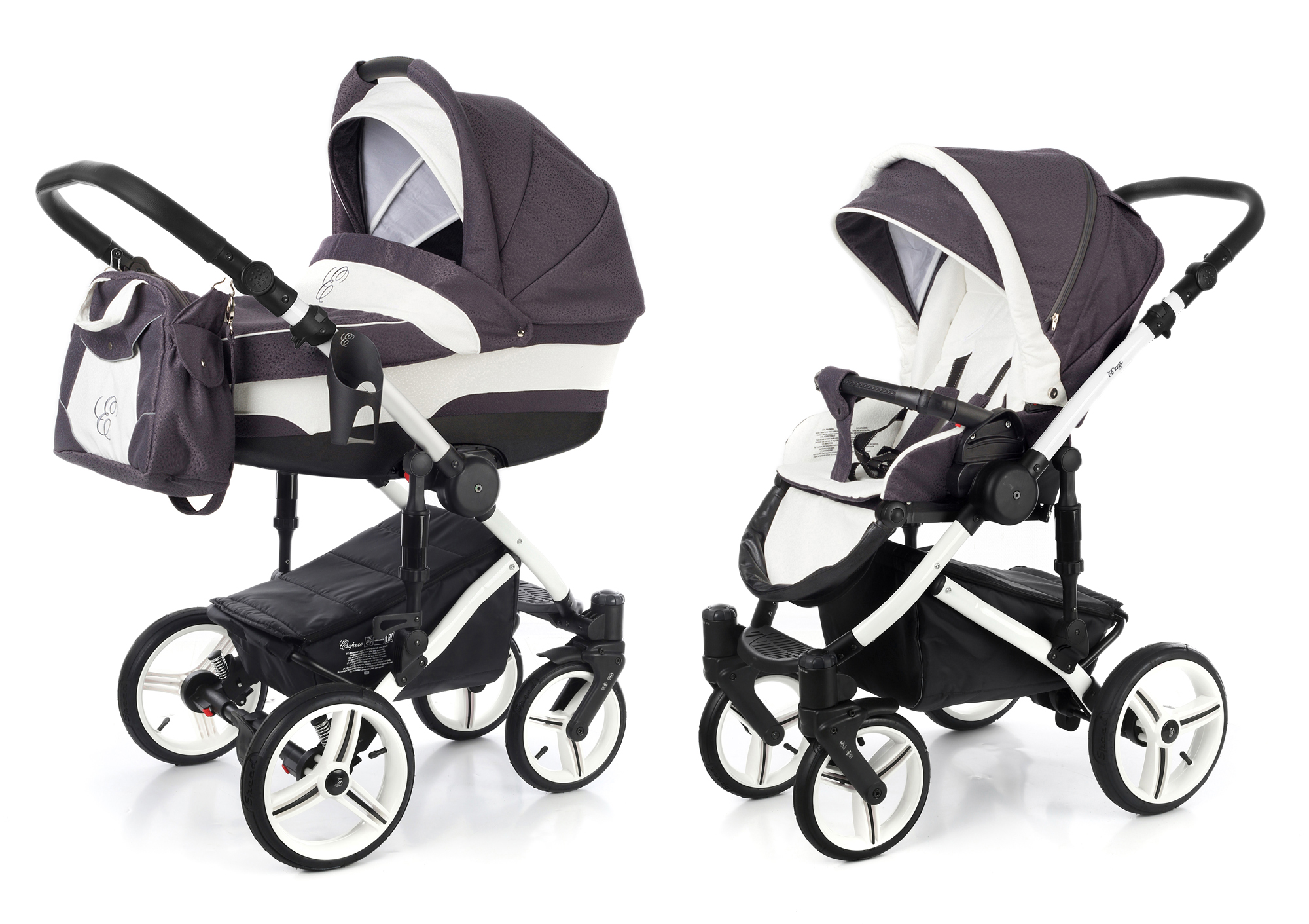 Коляска 2 в 1 Esspero Magic (шасси White) Grey Leves