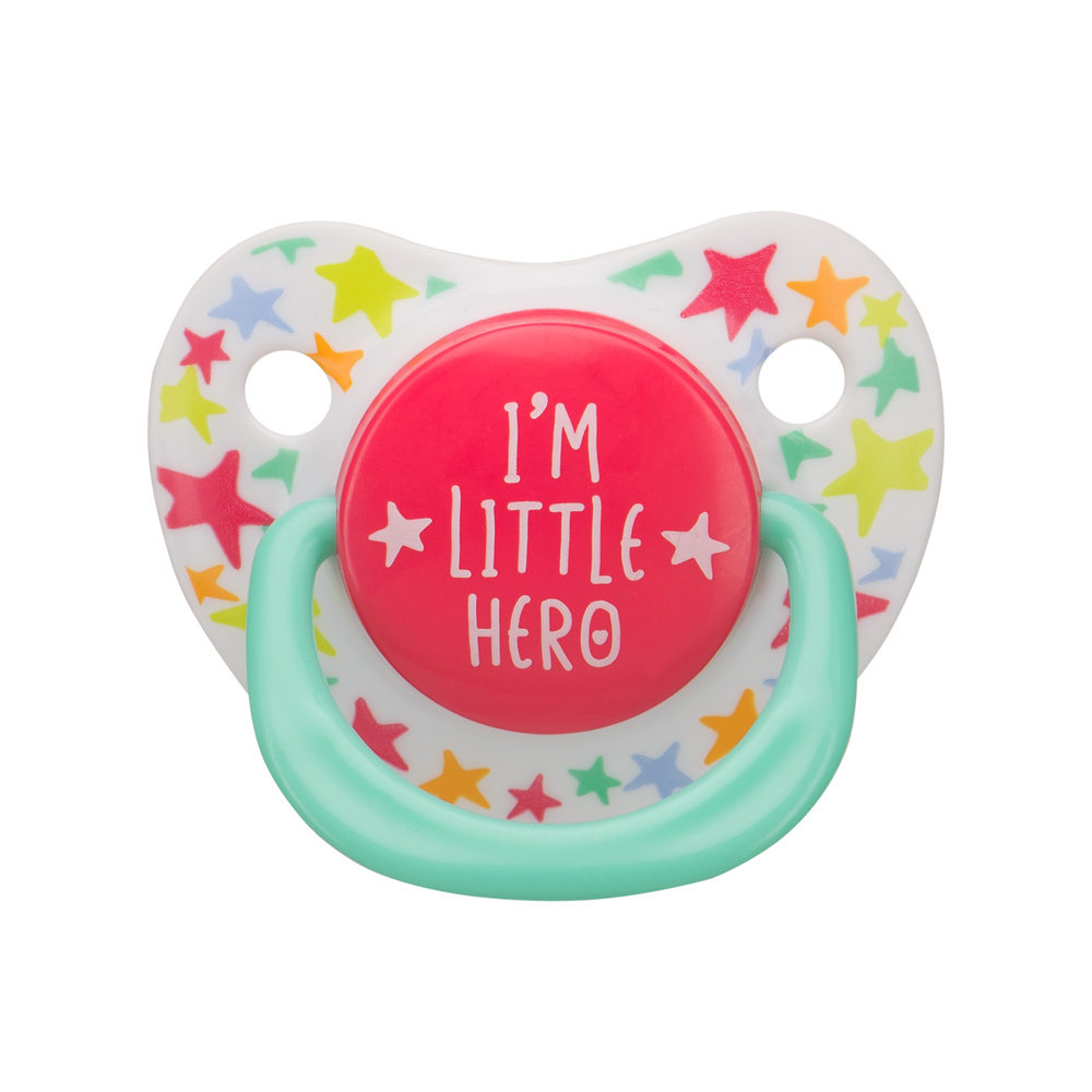 Соска-пустышка силиконовая ортодонтической формы Happy Baby I am a hero