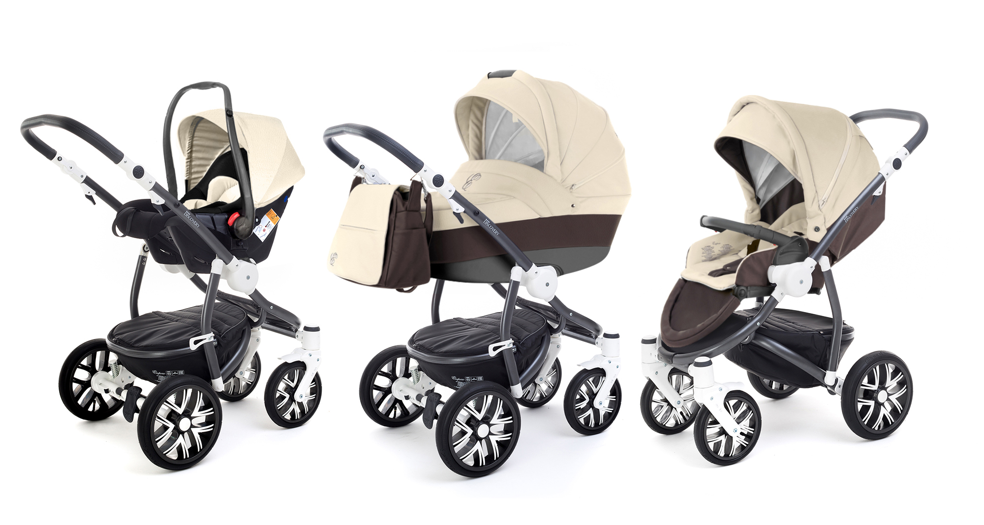 Коляска 3 в 1 Esspero Grand Discovery (шасси Graphite White) Cream leatherette
